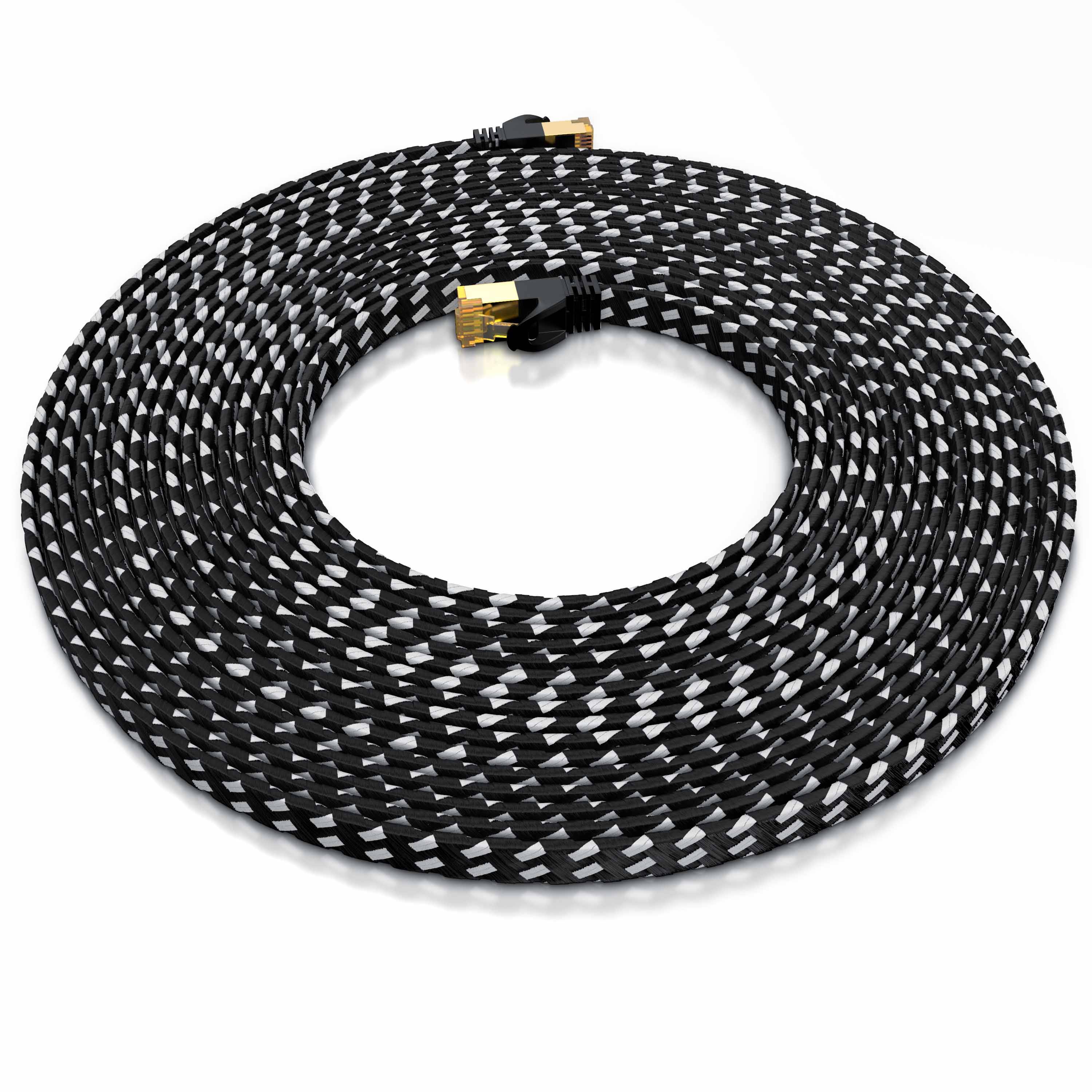 Primewire Flachbandpatchkabel CAT 7 mit Braiding, Gigabit Ethernet LAN Kabel 10 Gbit/s U/FTP PIMF, Netzwerkkabel - 10m