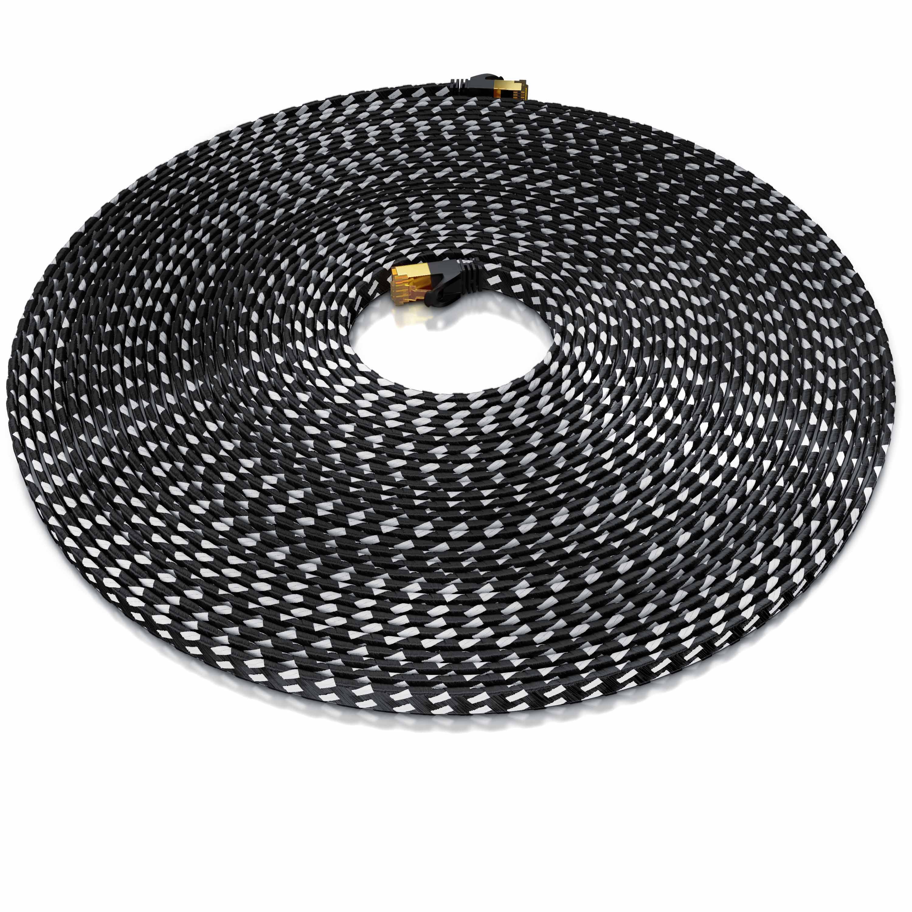 Primewire Flachbandpatchkabel CAT 7 mit Braiding, Gigabit Ethernet LAN Kabel 10 Gbit/s U/FTP PIMF, Netzwerkkabel - 0,25m