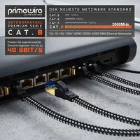 Primewire Flachbandpatchkabel CAT 8 mit Braiding, Gigabit Ethernet LAN Kabel 40 Gbit/s U/FTP PIMF, Netzwerkkabel - 3m Primewire Flachbandpatchkabel CAT 8 mit Braiding, Gigabit Ethernet LAN Kabel 40 Gbit/s U/FTP PIMF, Netzwerkkabel - 3m