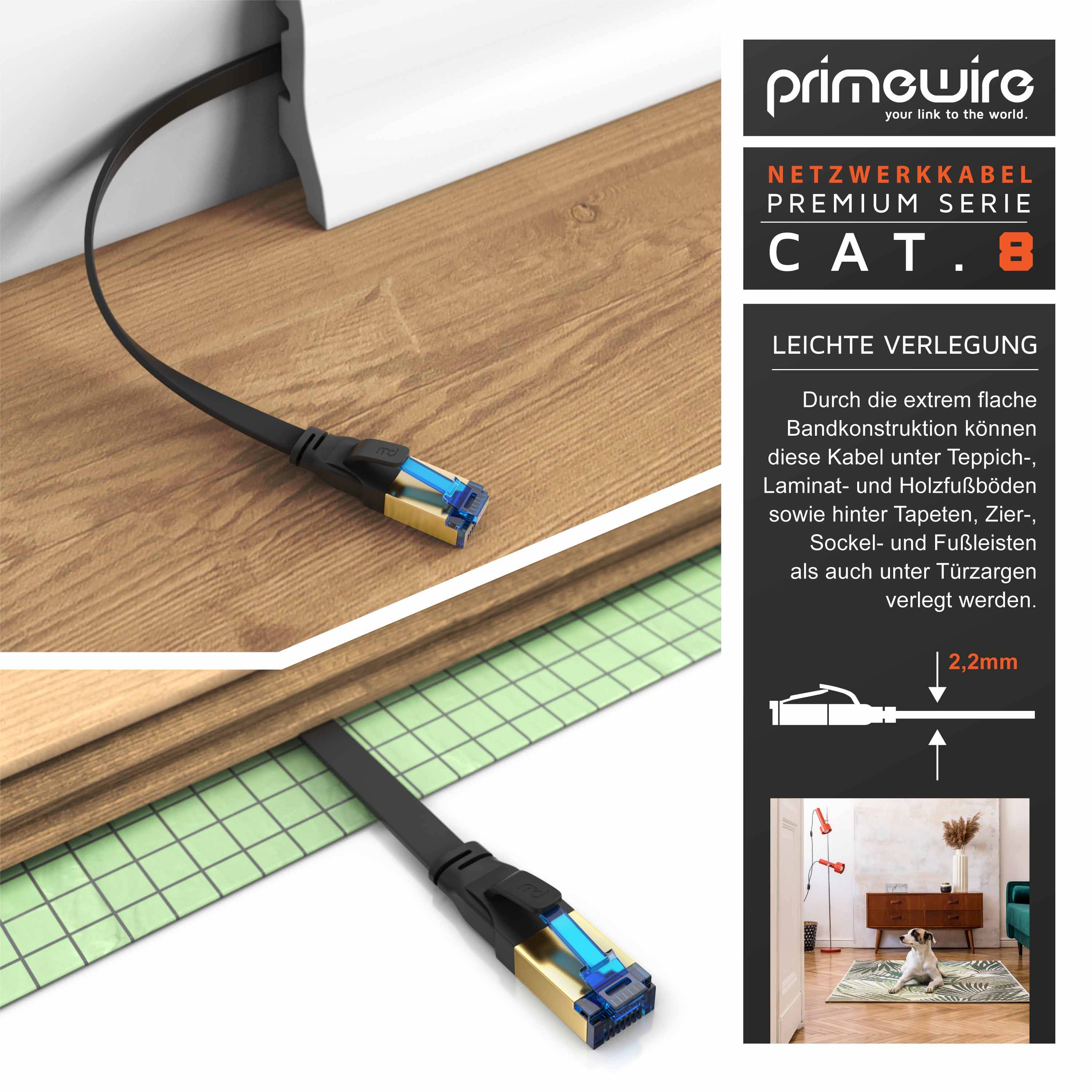 Primewire Flachbandpatchkabel CAT 8 - Gigabit Ethernet LAN Kabel - 40 Gbit/s - U/FTP PIMF Schirmung - Netzwerkkabel - 1m