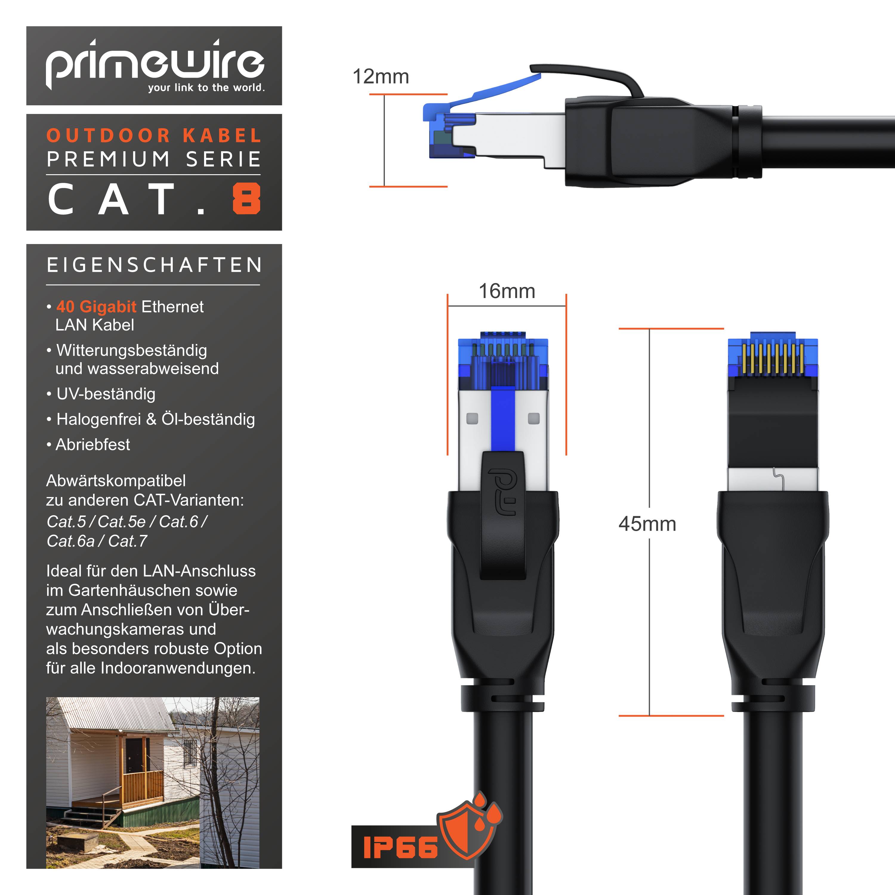 Primewire Outdoor Patchkabel - CAT 8 - mit IP66 - 40 Gbit/s Datenkabel - S/FTP PiMF Schirmung - Netzwerkkabel - 15m