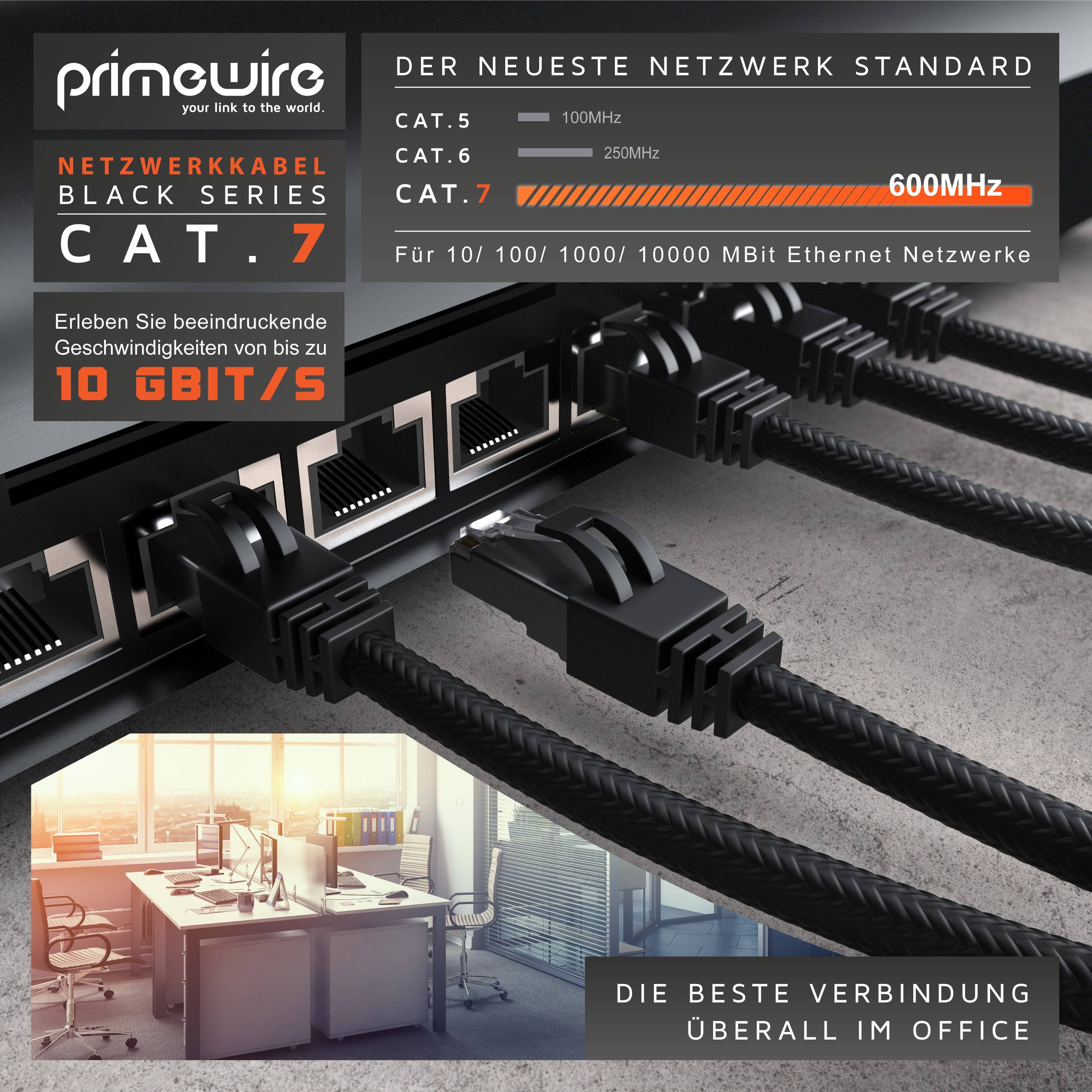 Primewire Patchkabel CAT 7 mit Baumwollmantel, Gigabit Ethernet LAN Kabel, 10 Gbit/s S/FTP PIMF, Netzwerkkabel - 0,5m