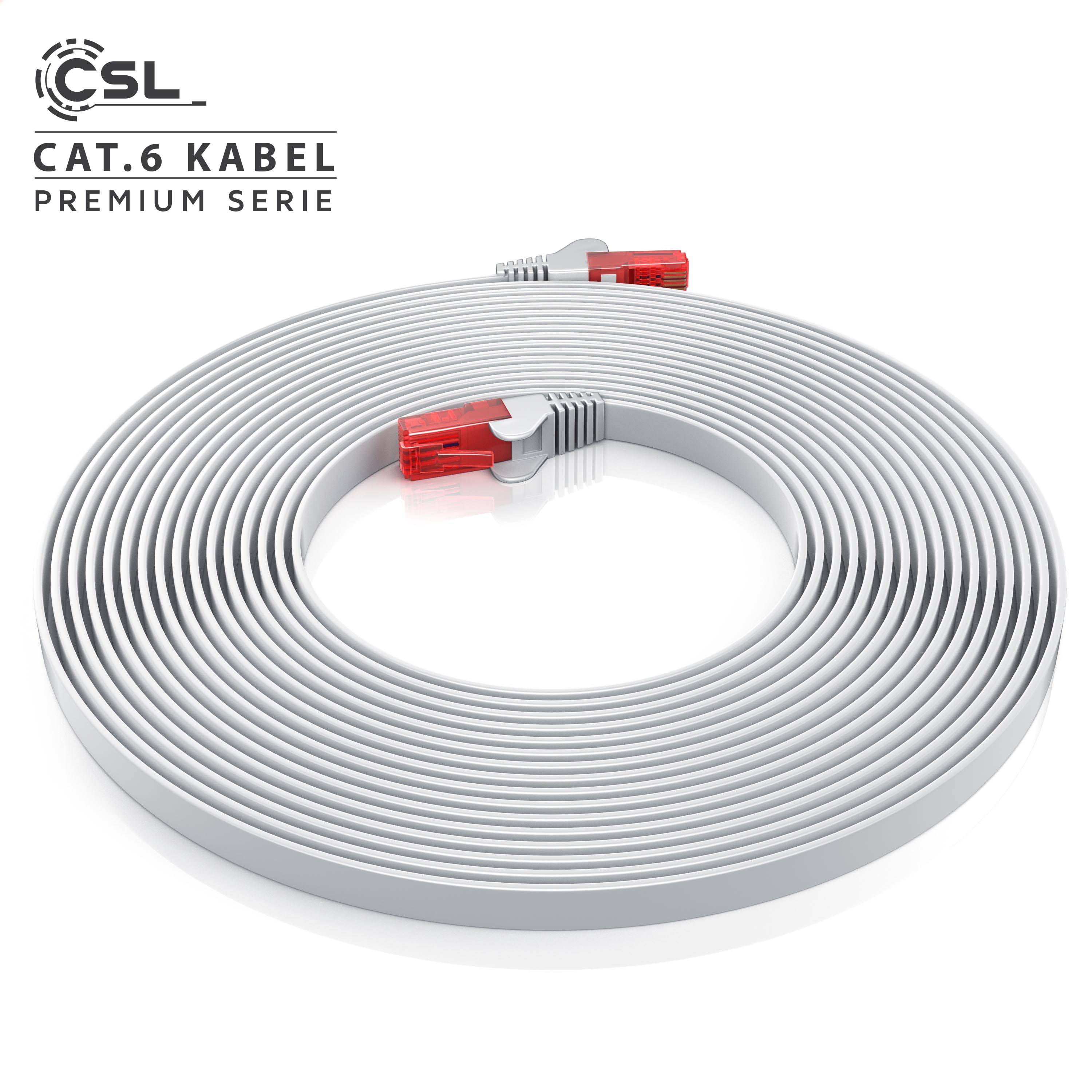 CSL Cat 6 Flachband LAN Kabel, UTP Schimung, Gigabit 1000 Mbit/s, Patchkabel Flachkabel, Netzwerkkabel - 15m