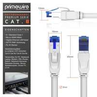 Primewire Patchkabel CAT 8, Gigabit Ethernet LAN Kabel, 40 Gbit/s S/FTP PIMF, Netzwerkkabel mit Baumwollmantel - 3m Primewire Patchkabel CAT 8, Gigabit Ethernet LAN Kabel, 40 Gbit/s S/FTP PIMF, Netzwerkkabel mit Baumwollmantel - 3m