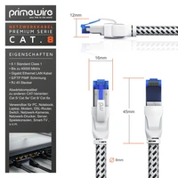 Primewire Patchkabel CAT 8, Gigabit Ethernet LAN Kabel, 40 Gbit/s S/FTP PIMF, Netzwerkkabel mit Baumwollmantel - 2m Primewire Patchkabel CAT 8, Gigabit Ethernet LAN Kabel, 40 Gbit/s S/FTP PIMF, Netzwerkkabel mit Baumwollmantel - 2m