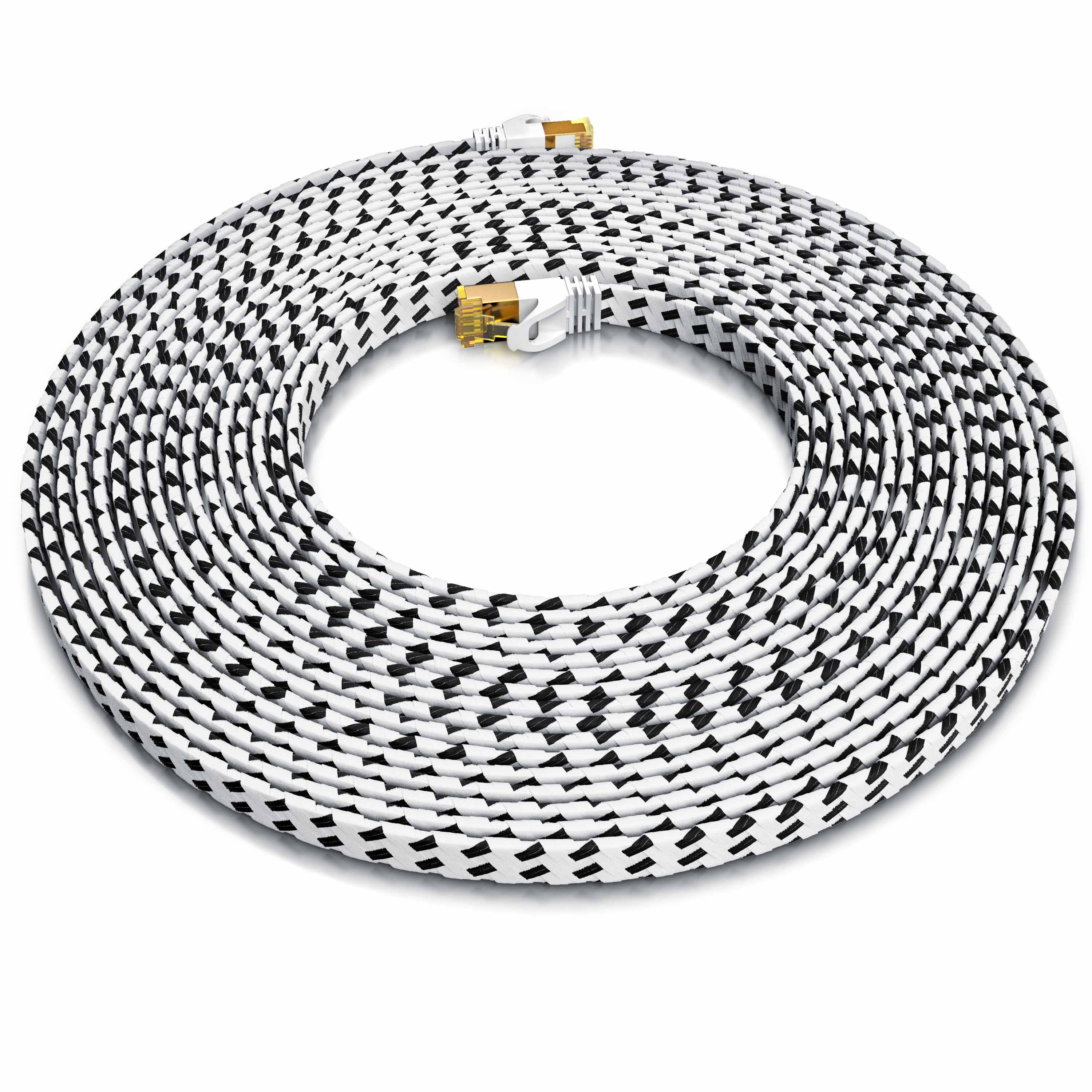 Primewire Flachbandpatchkabel CAT 7 mit Braiding, Gigabit Ethernet LAN Kabel 10 Gbit/s U/FTP PIMF, Netzwerkkabel - 5m