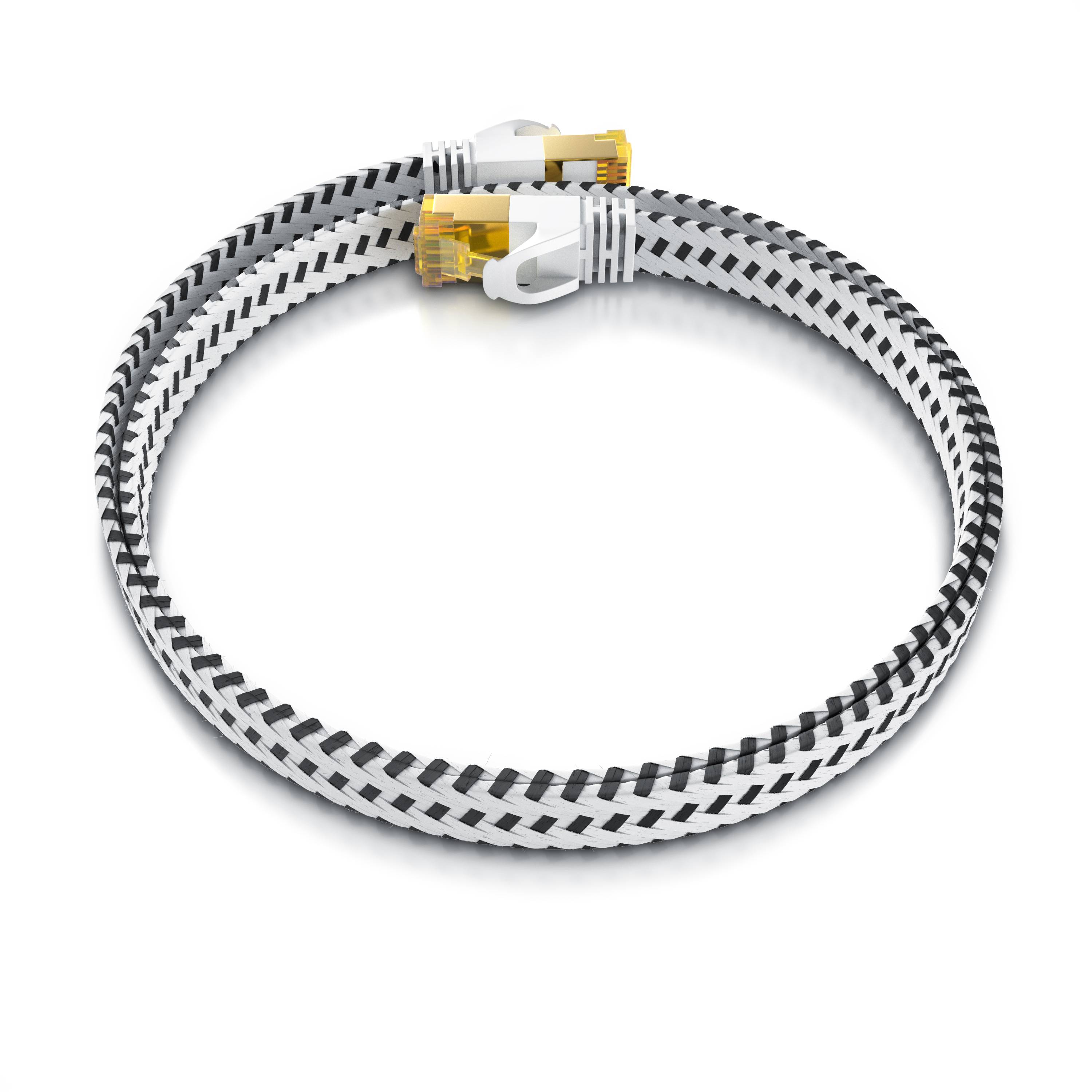 Primewire Flachbandpatchkabel CAT 7 mit Braiding, Gigabit Ethernet LAN Kabel 10 Gbit/s U/FTP PIMF, Netzwerkkabel - 25m