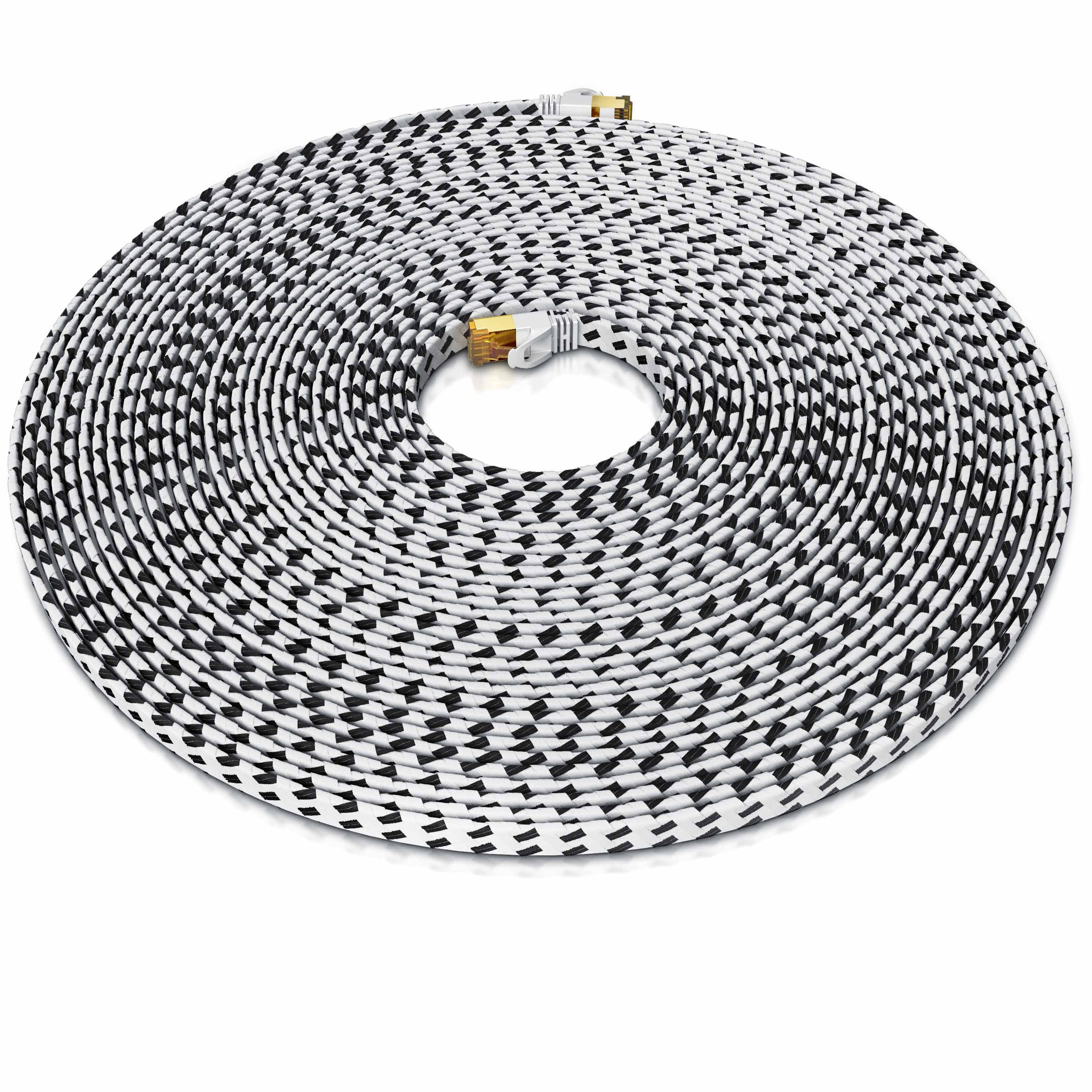 Primewire Flachbandpatchkabel CAT 7 mit Braiding, Gigabit Ethernet LAN Kabel 10 Gbit/s U/FTP PIMF, Netzwerkkabel - 1m