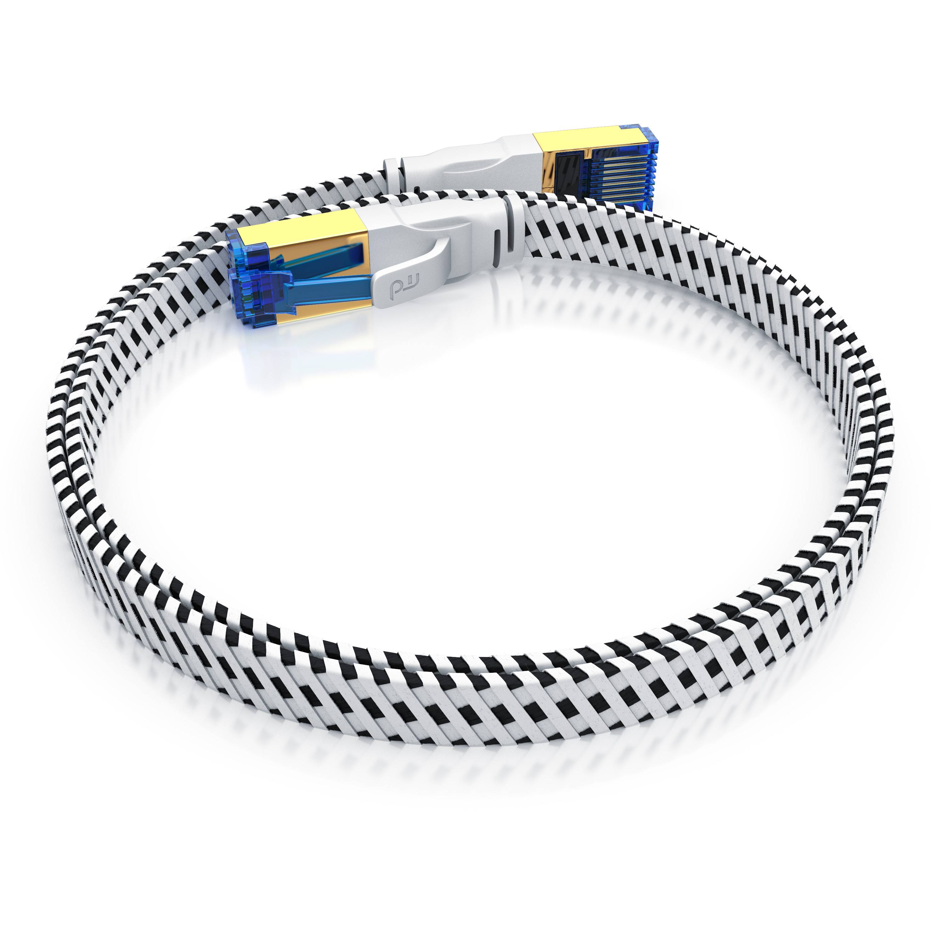Primewire Flachbandpatchkabel CAT 8 mit Braiding, Gigabit Ethernet LAN Kabel 40 Gbit/s U/FTP PIMF, Netzwerkkabel - 10m