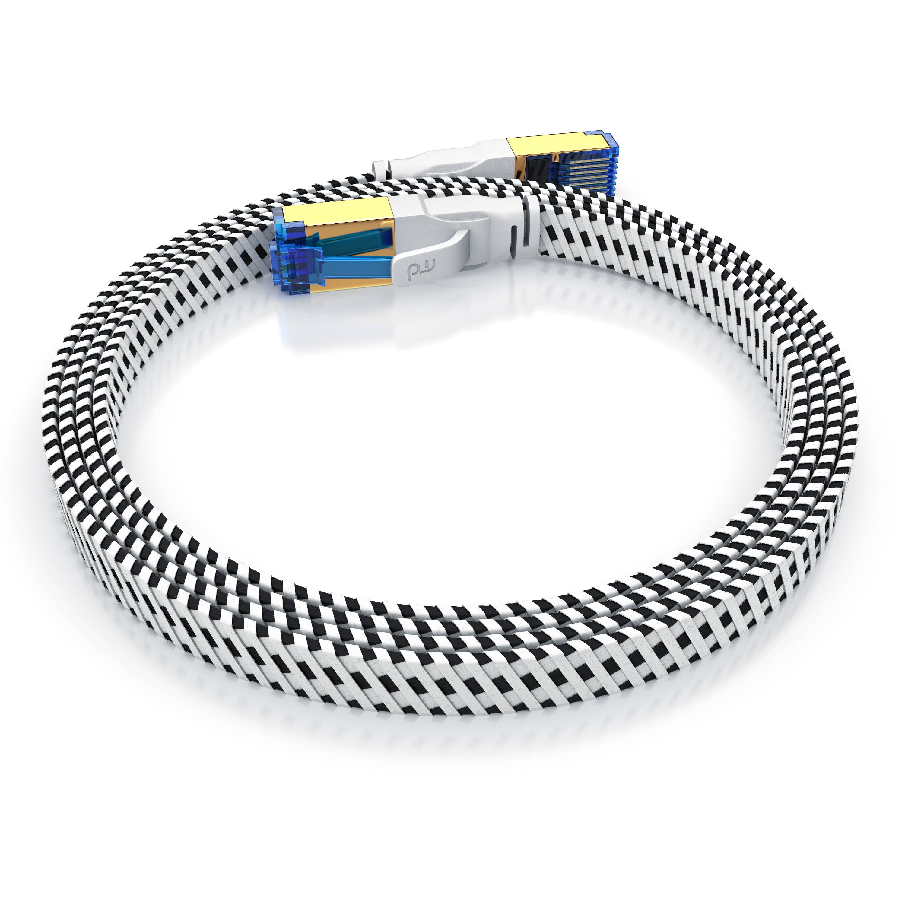 Primewire Flachbandpatchkabel CAT 8 mit Braiding, Gigabit Ethernet LAN Kabel 40 Gbit/s U/FTP PIMF, Netzwerkkabel - 7,5m
