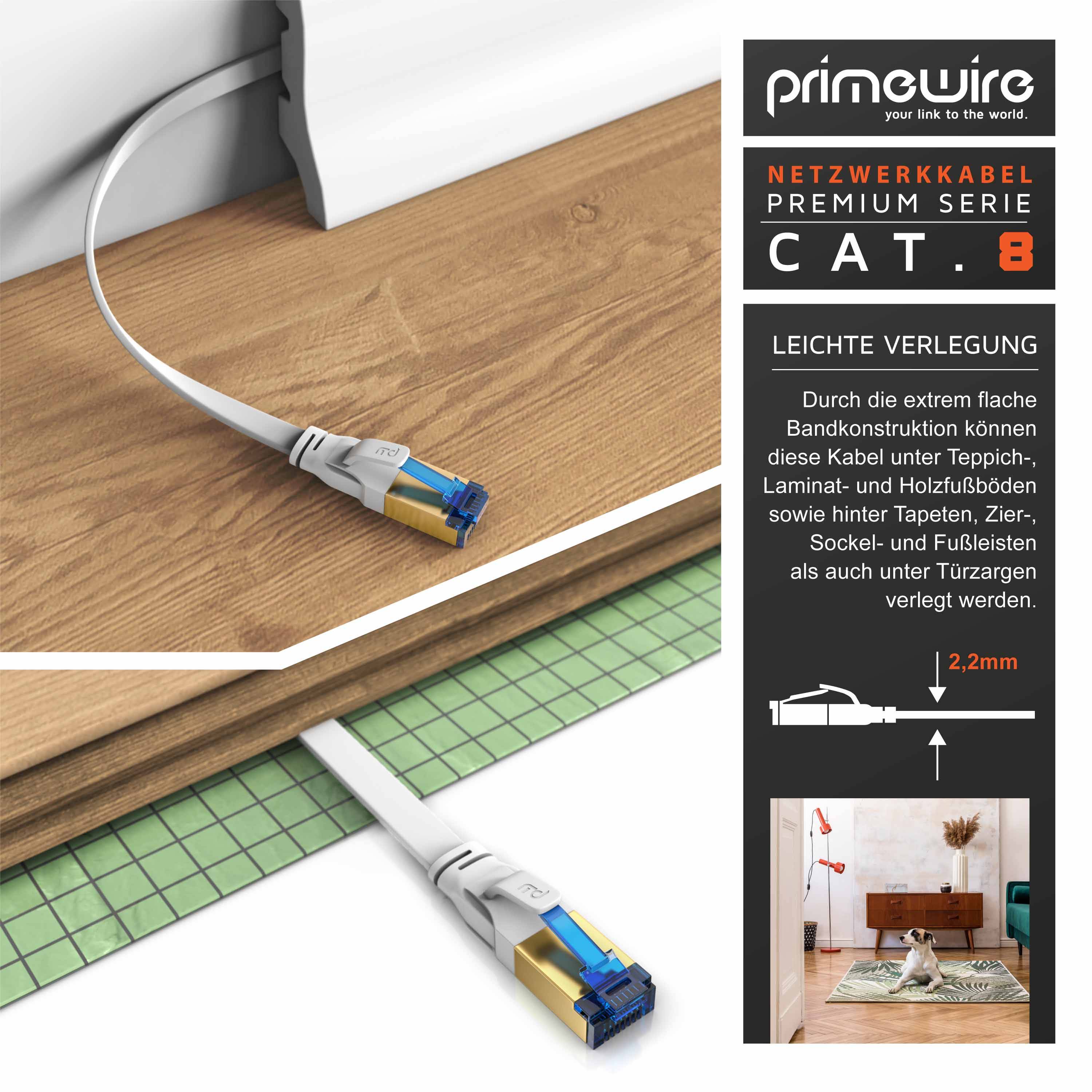 Primewire Flachbandpatchkabel CAT 8, Gigabit Ethernet LAN Kabel, 40 Gbit/s U/FTP PIMF Schirmung, Netzwerkkabel - 10m