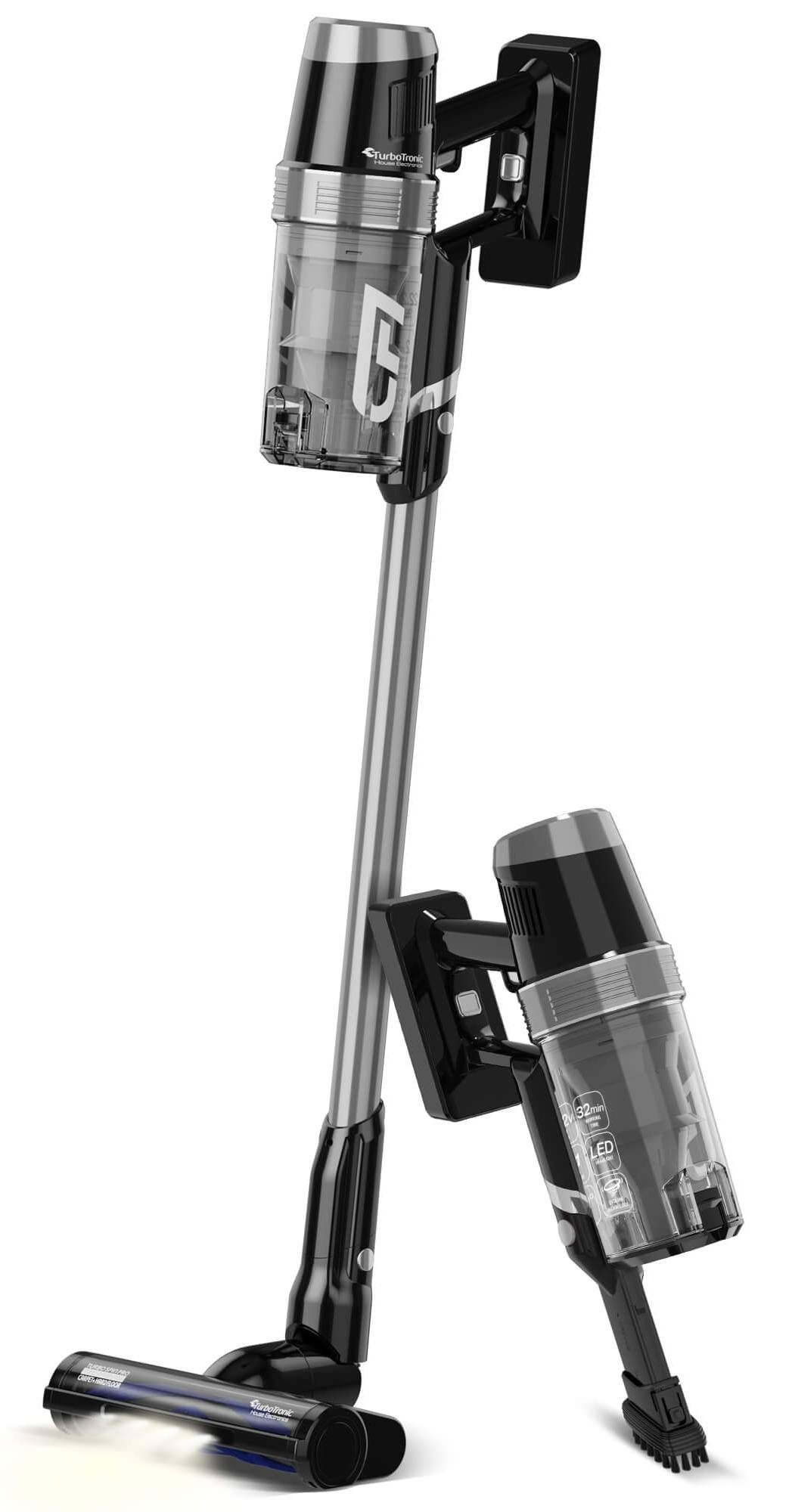 TurboTronic StormStick 120 Watt Zyklon Staubsauger & Handstaubsauger kabellos, mit Akku, Schwammfilter Technologie Stabstaubsauger Bodensauger