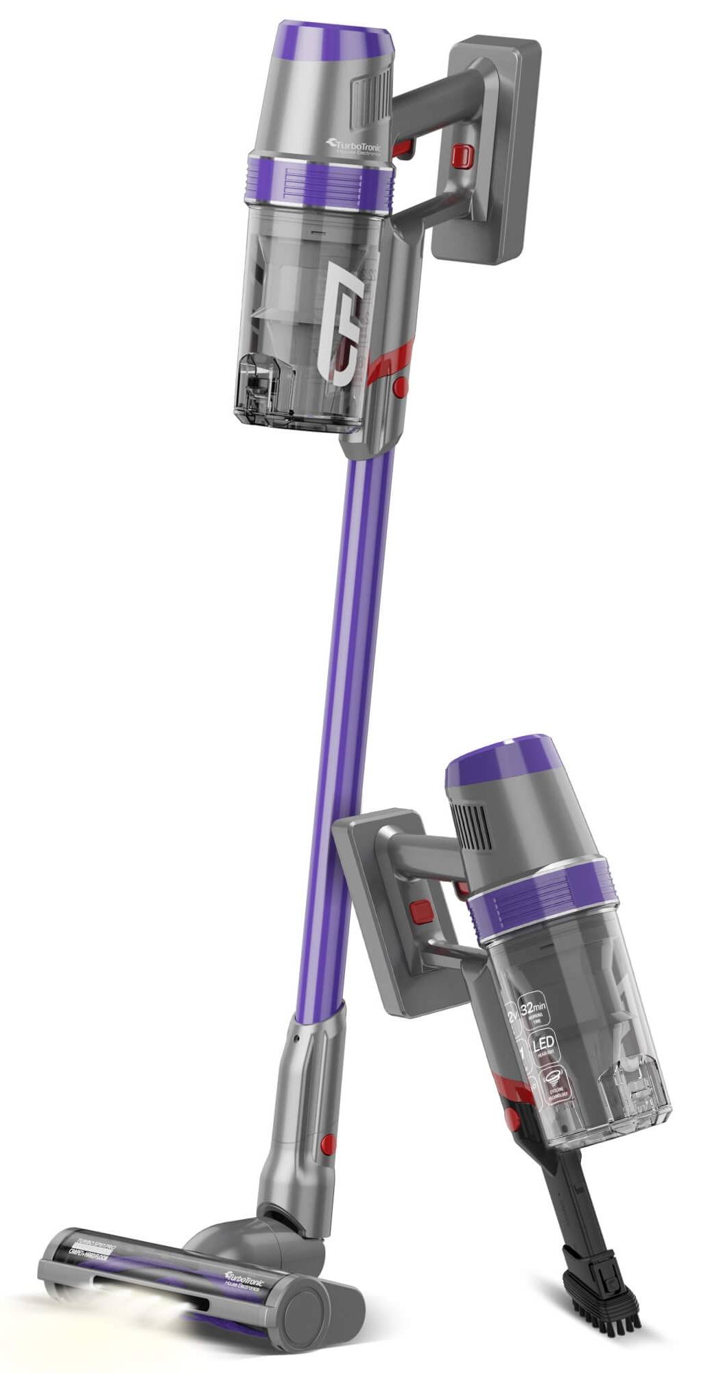 TurboTronic StormStick 120 Watt Zyklon Staubsauger & Handstaubsauger kabellos, mit Akku, Schwammfilter Technologie Stabstaubsauger Bodensauger