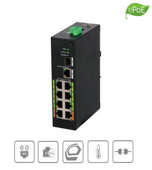 Dahua - LR2110-8ET-120 (V2.0) - Switch - 8 ePoE - 1 SFP, - 10 Port ePoE Switch - 8x PoE Ethernet Port 10/100 MBps - 1x