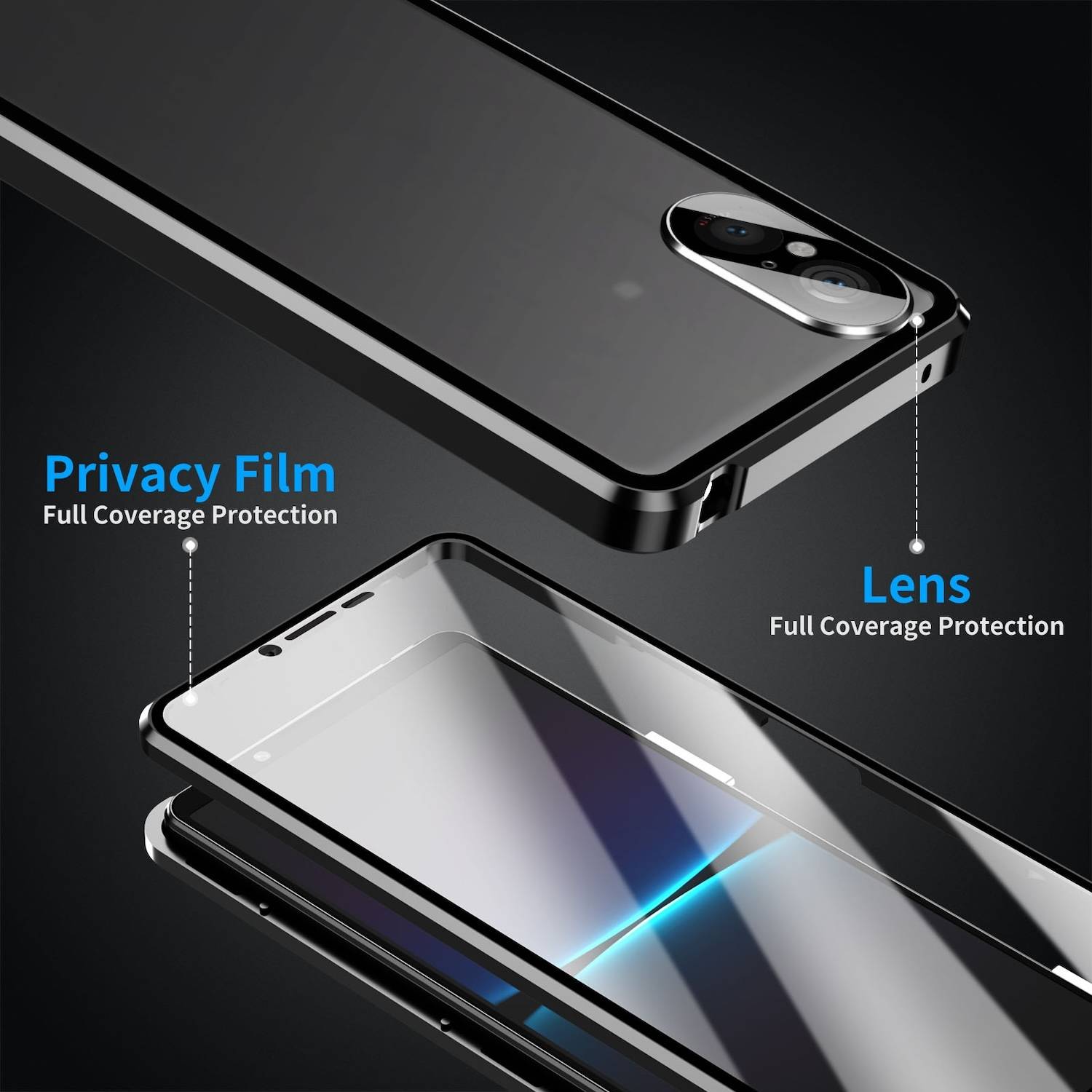 Für Sony Xperia 5 V Beidseitiger 360 Grad Magnet Glas Hülle Bumper