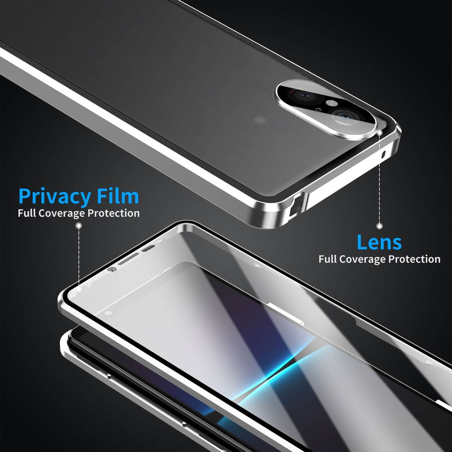 Für Sony Xperia 5 V Beidseitiger 360 Grad Magnet Glas Hülle Bumper