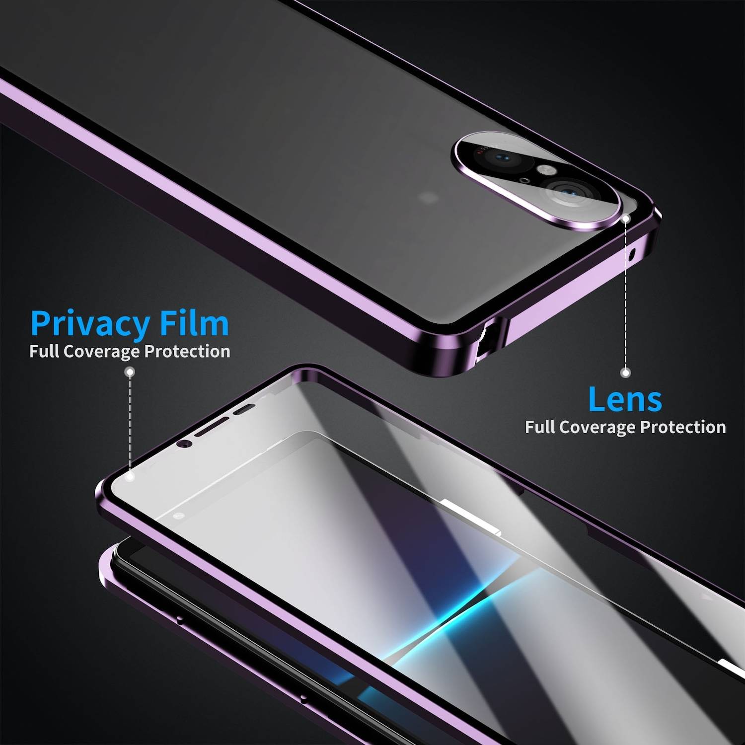 Für Sony Xperia 5 V Beidseitiger 360 Grad Magnet Glas Hülle Bumper