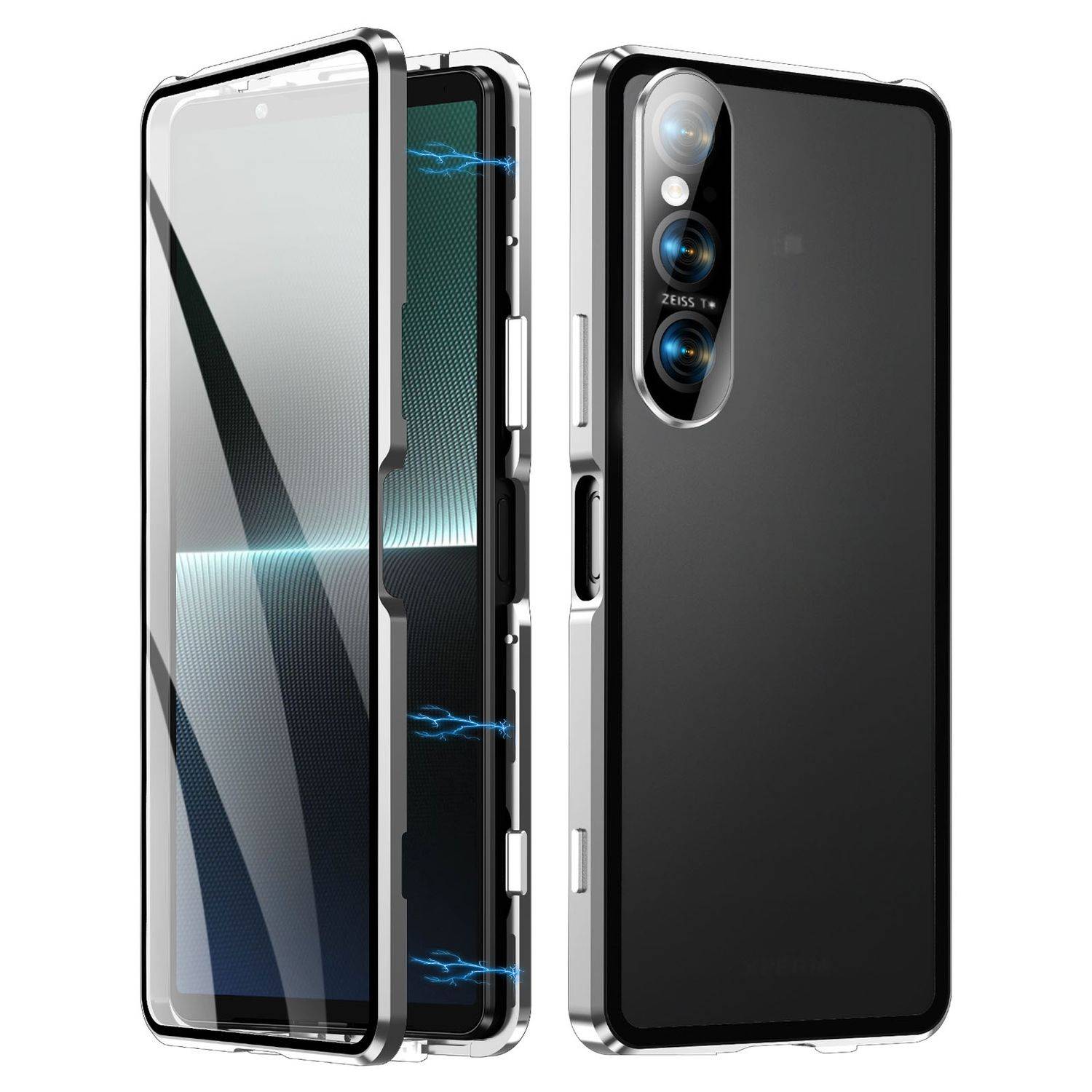 Für Sony Xperia 1 V Beidseitiger 360 Grad Magnet Glas Hülle Bumper