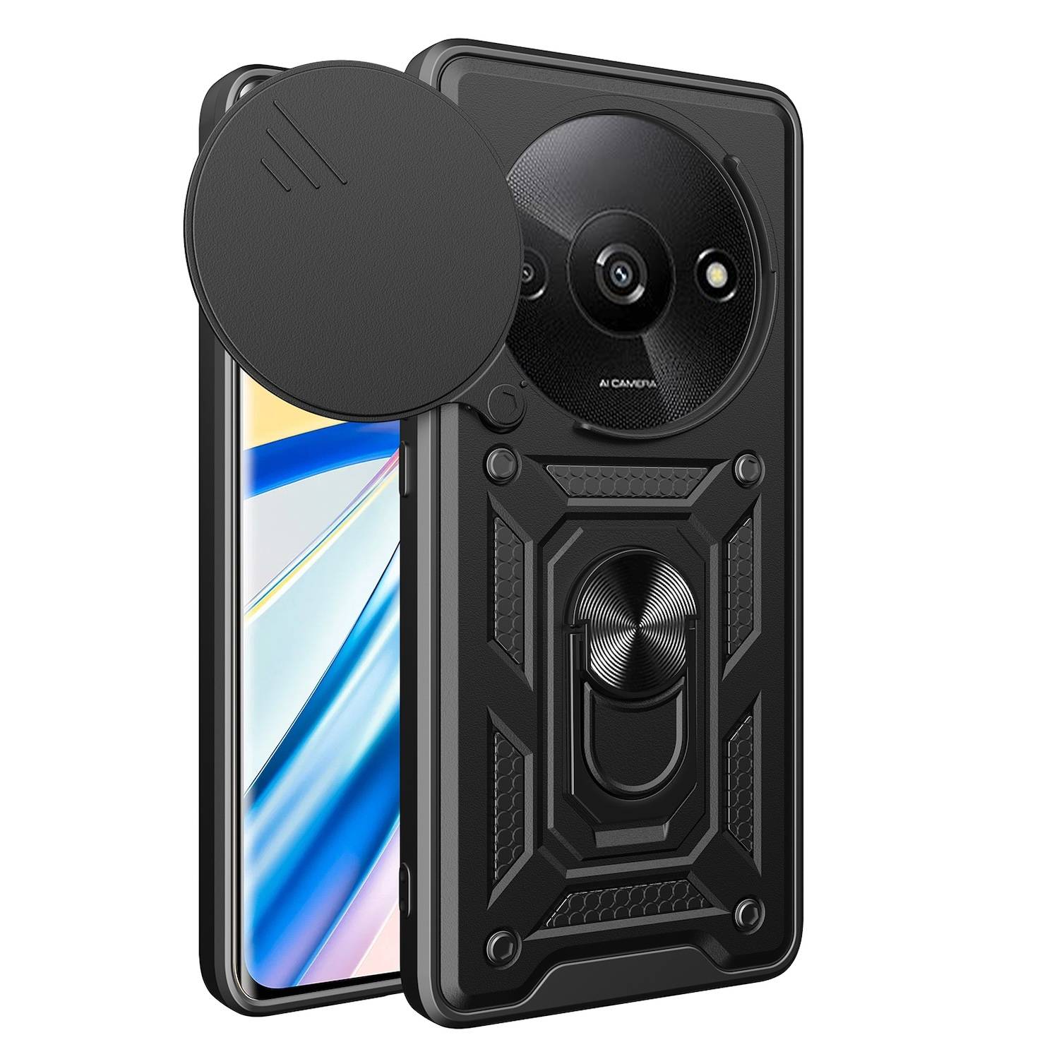 Für Xiaomi Redmi A3 Armor Magnet Ring Schiebe Kamera Cover Handy Hülle