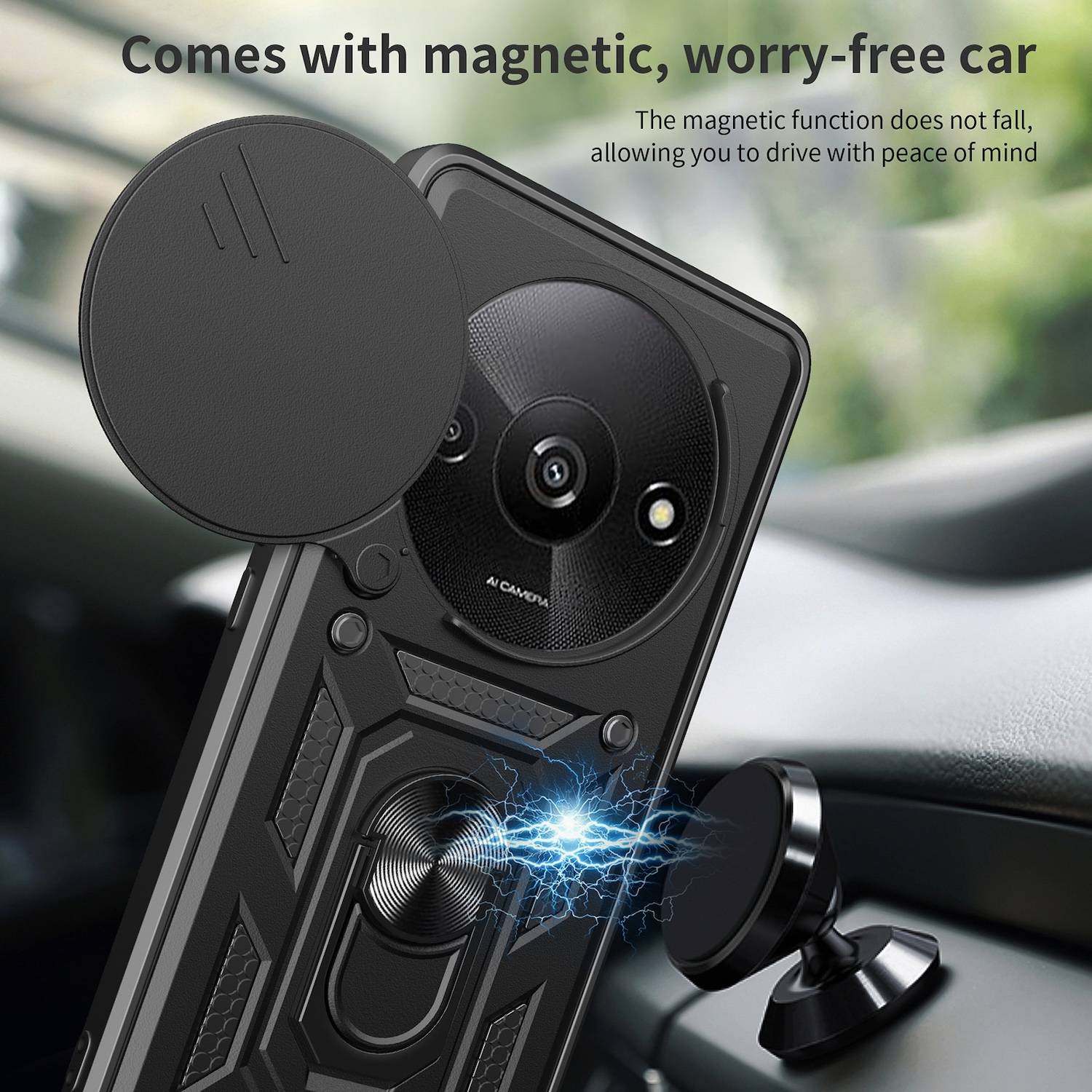 Für Xiaomi Redmi A3 Armor Magnet Ring Schiebe Kamera Cover Handy Hülle