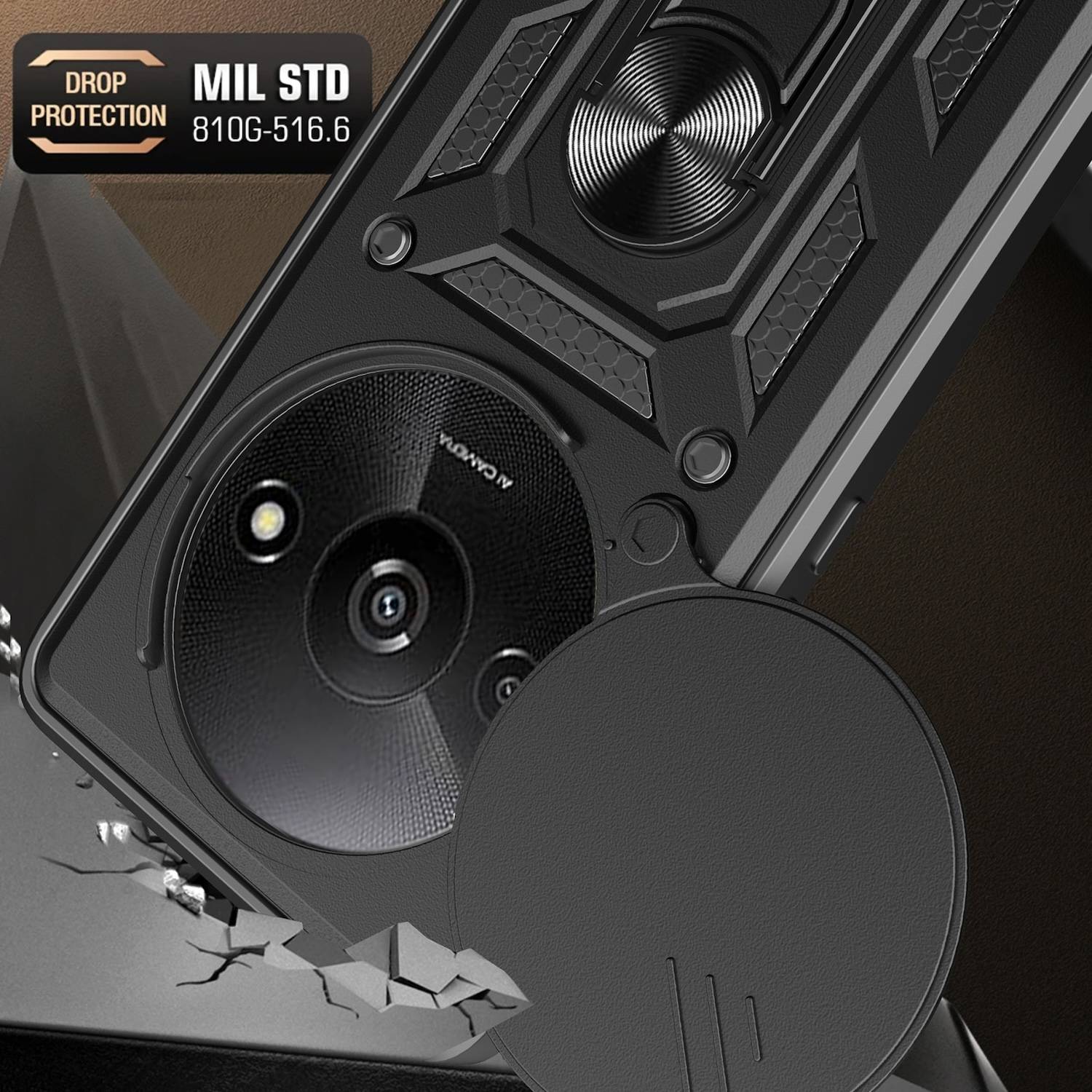 Für Xiaomi Redmi A3 Armor Magnet Ring Schiebe Kamera Cover Handy Hülle