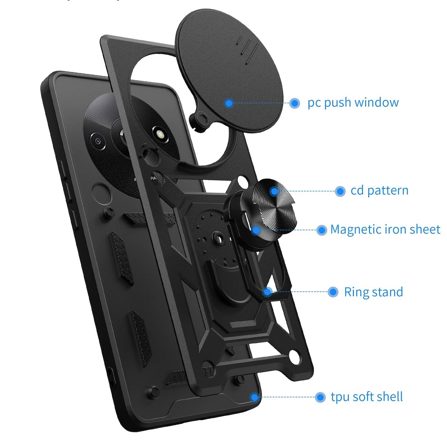 Für Xiaomi Redmi A3 Armor Magnet Ring Schiebe Kamera Cover Handy Hülle