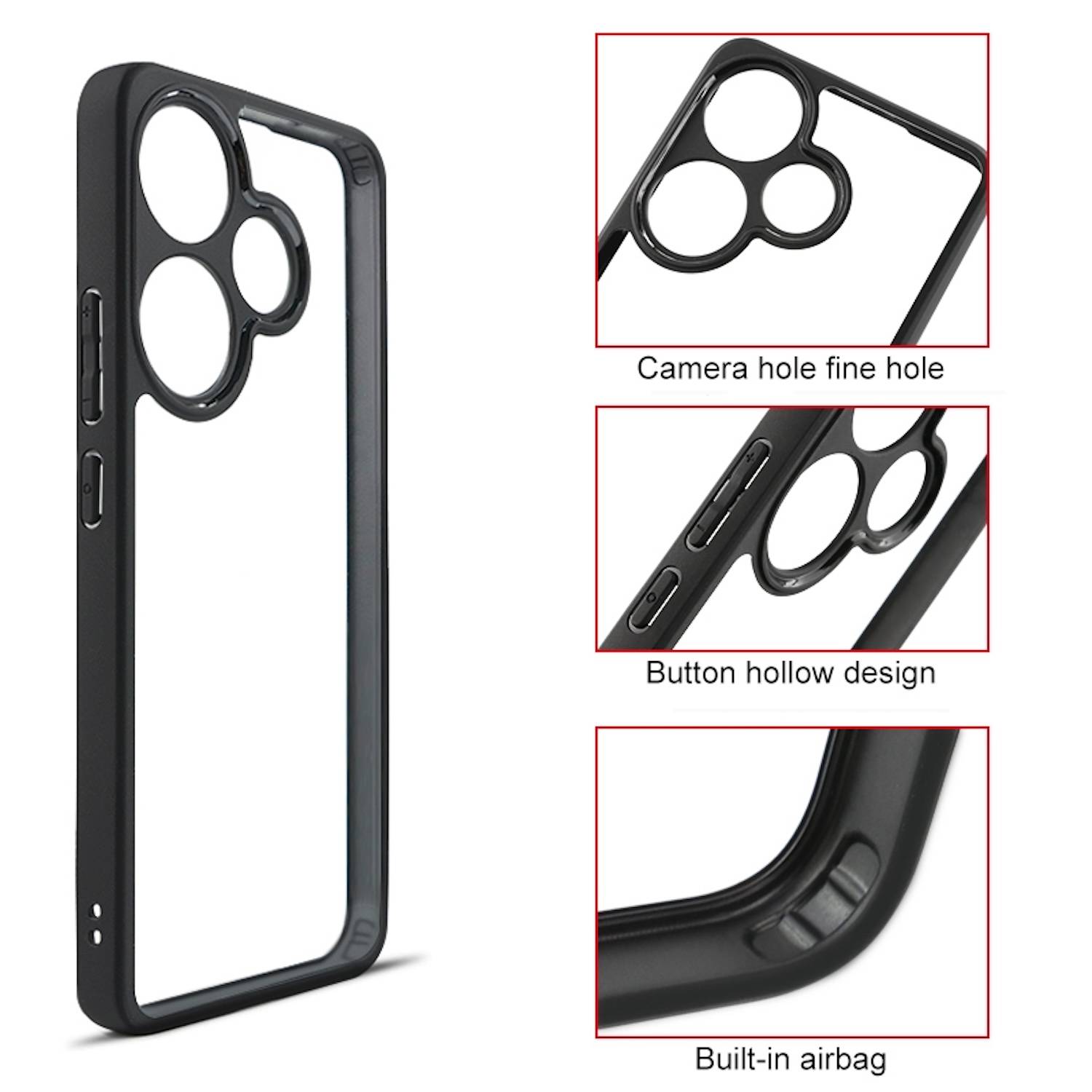 Für Xiaomi Poco F6 5G Redmi Turbo 3 TPU + Transparent PC Hülle Schwarz