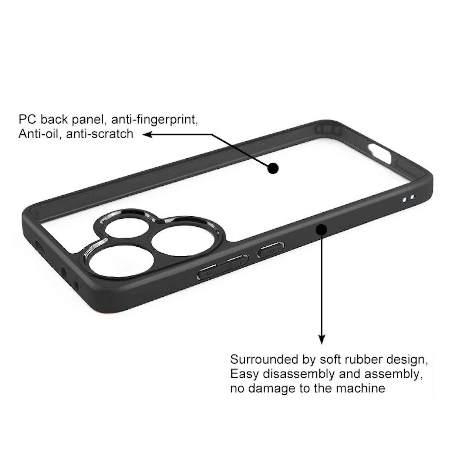 Für Xiaomi Poco F6 5G Redmi Turbo 3 TPU + Transparent PC Hülle Schwarz