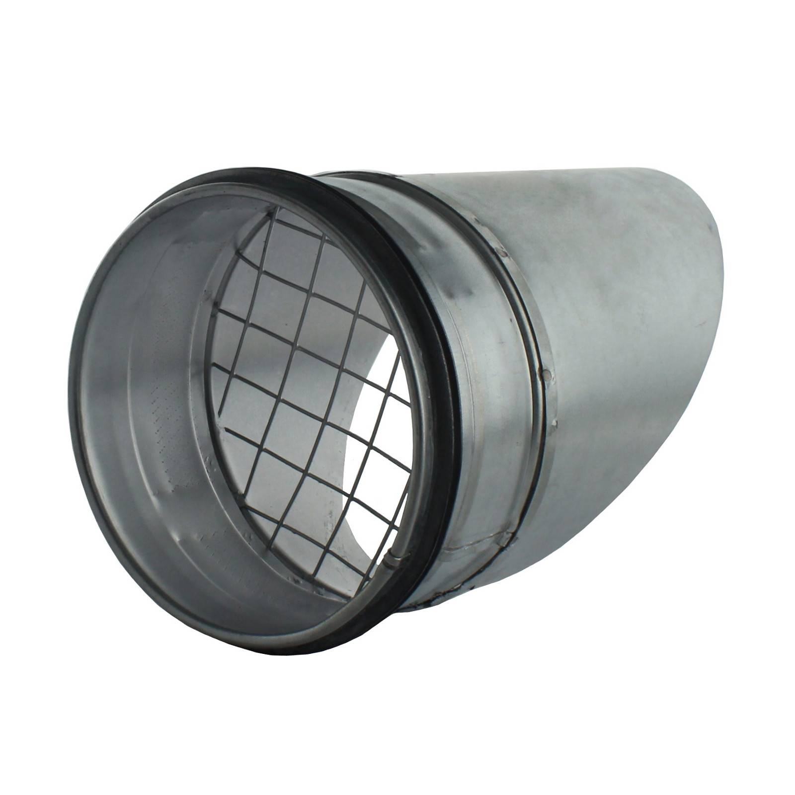 Aussenhaube Ausblasstutzen Wickelfalzrohr 45° Abluft Zuluft EPDM Dichtung Wetterschutz Gitter Ø 100 mm
