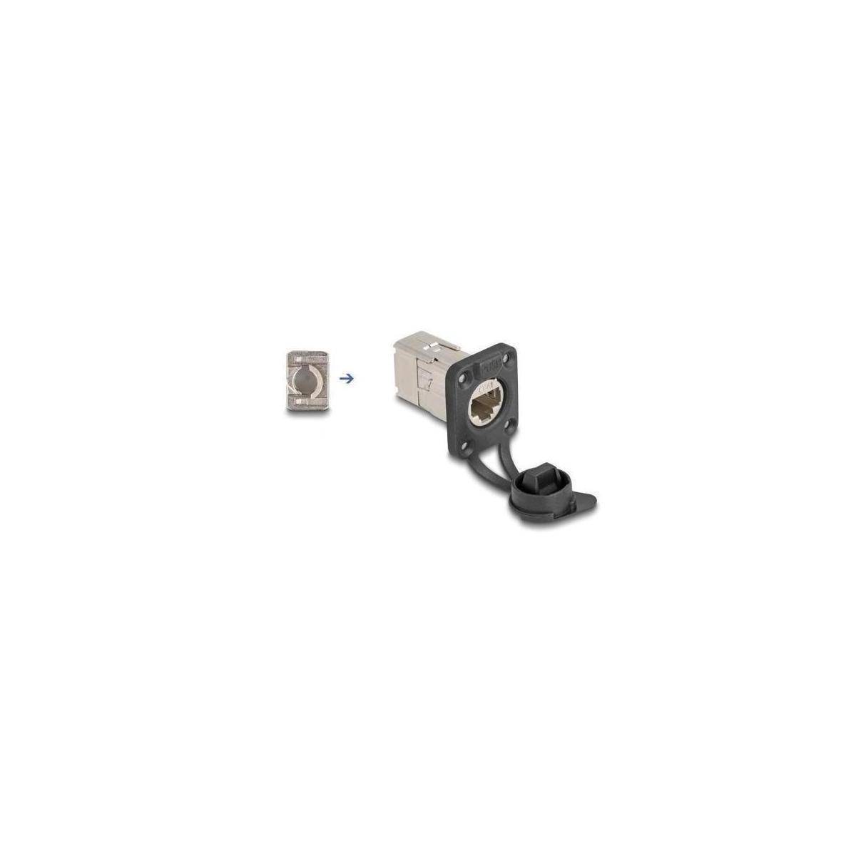 67063 - Delock D-Typ RJ45 Einbaubuchse mit LSA Anschluss Cat.6A STP mit Schutzkappe IP66