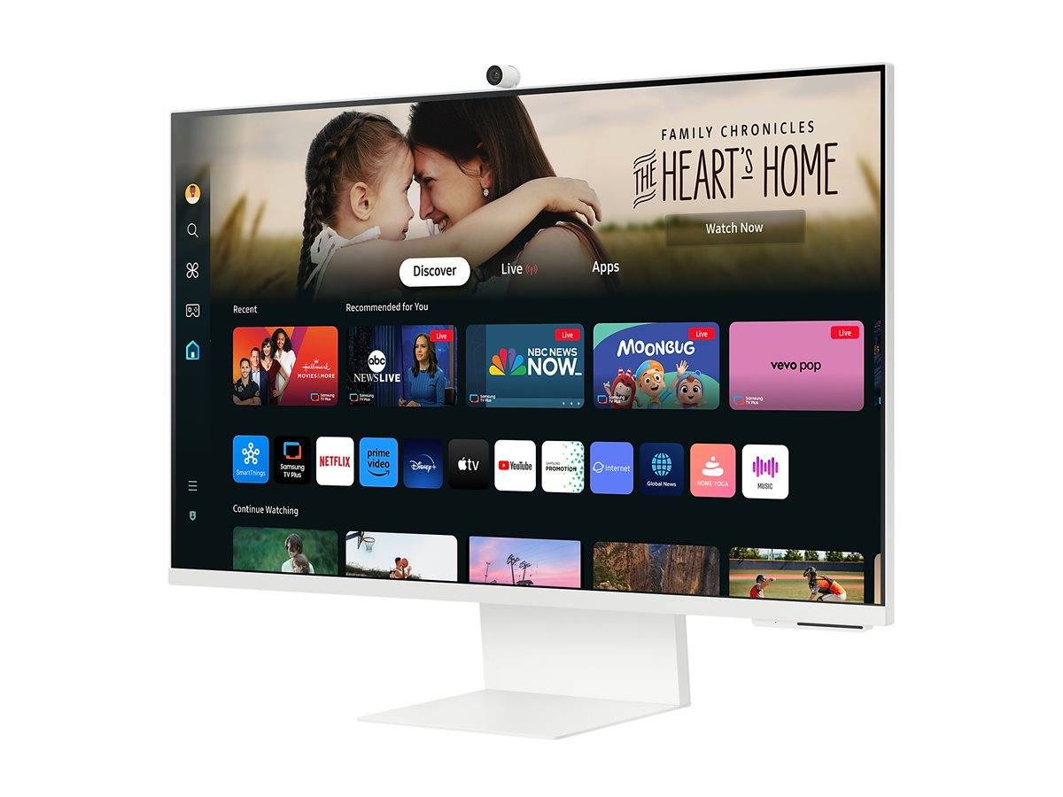 Smart-TV-Startbildschirm mit Kacheln für Streaming-Apps und einem Hero-Banner für „Family Chronicles: The Heart's Home