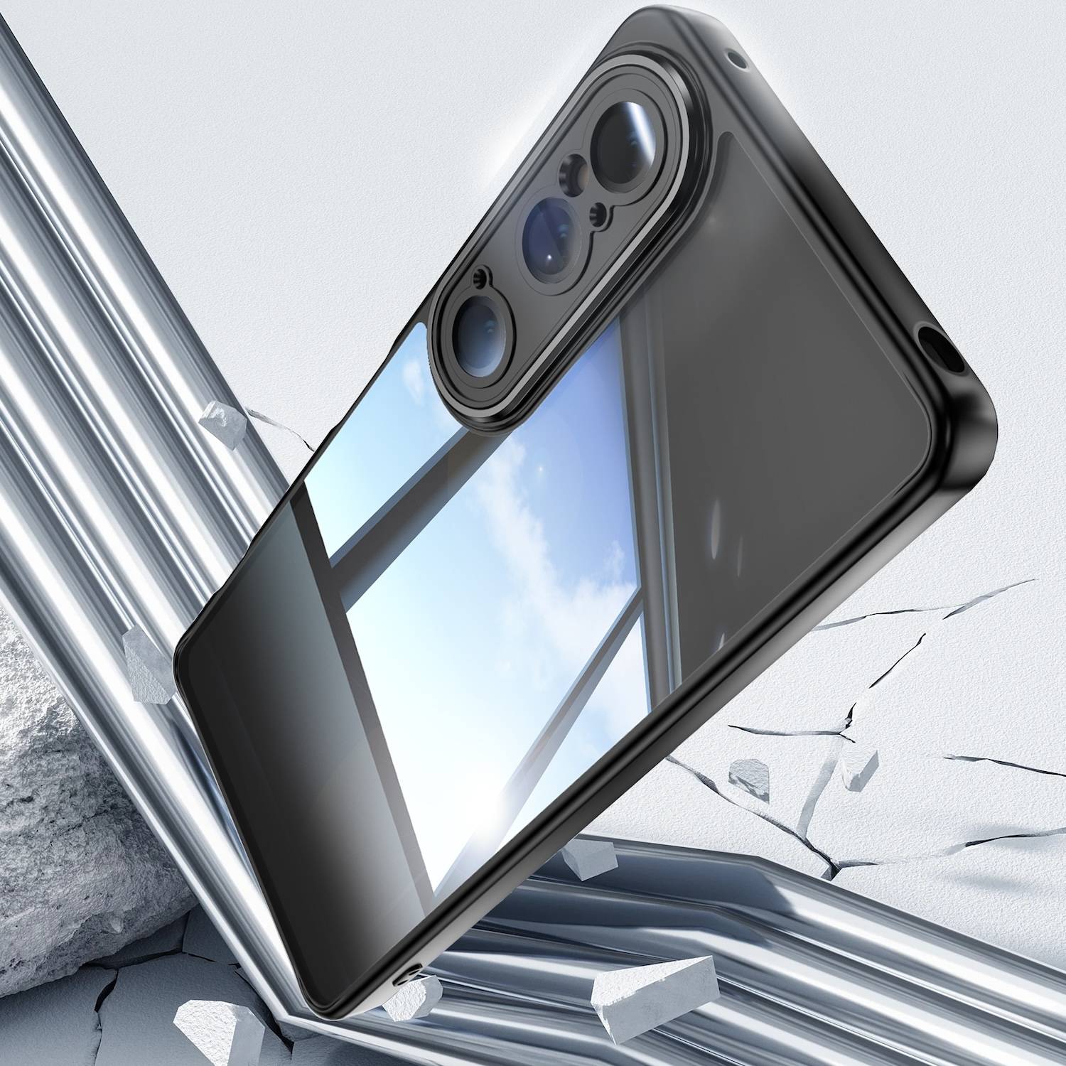 Für Sony Xperia 1 VI Armor Hybrid Acryl TPU Schock Schutz Hülle Black