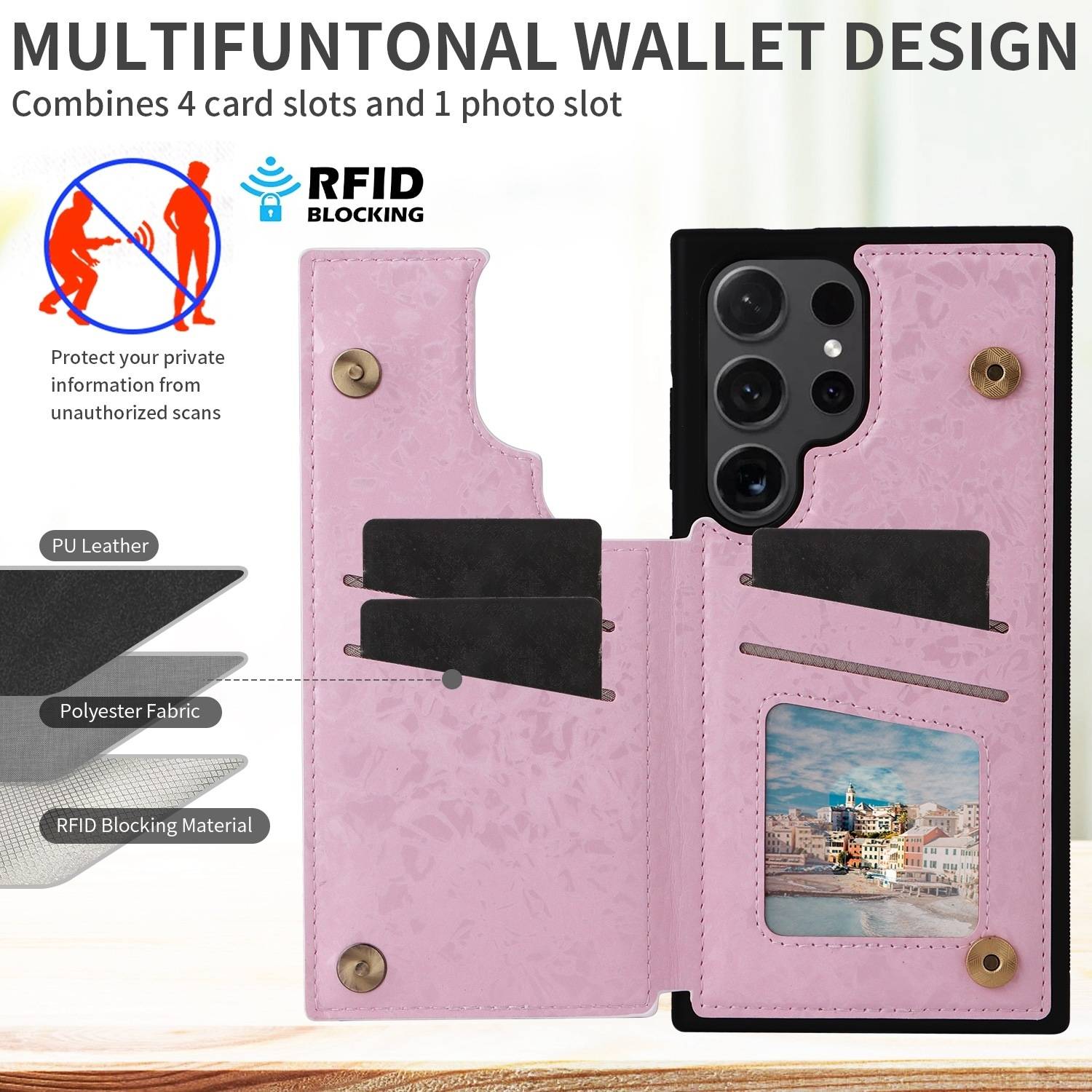 Für Samsung Galaxy S24 Ultra RFID Anti Datenklau Hülle Blumen Motiv 4