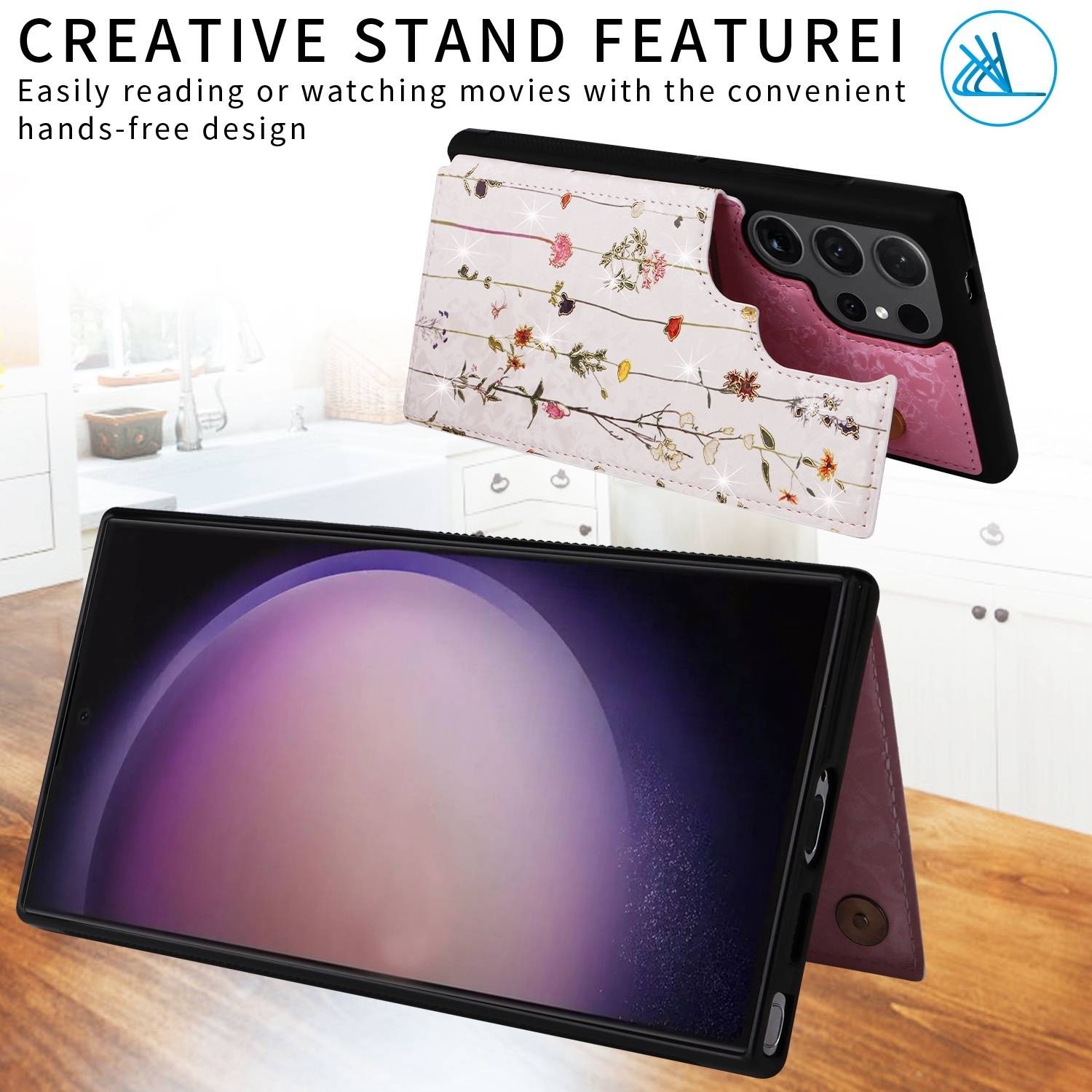 Für Samsung Galaxy S24 Ultra RFID Anti Datenklau Hülle Blumen Motiv 2