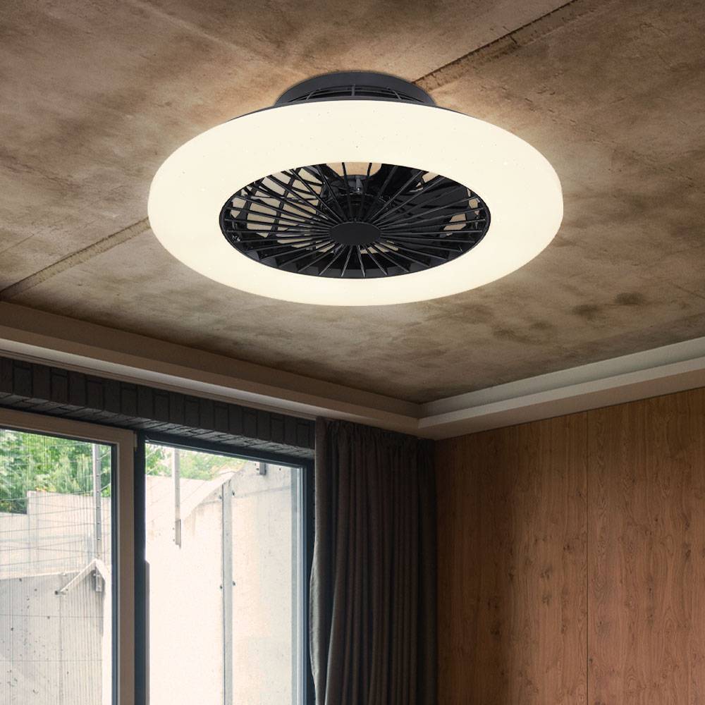 Deckenventilator mit Beleuchtung und Fernbedienung leise Deckenleuchte mit Ventilator Dimmbar, Sterneneffekt CCT Nachtlicht Timer, 30 Watt LED