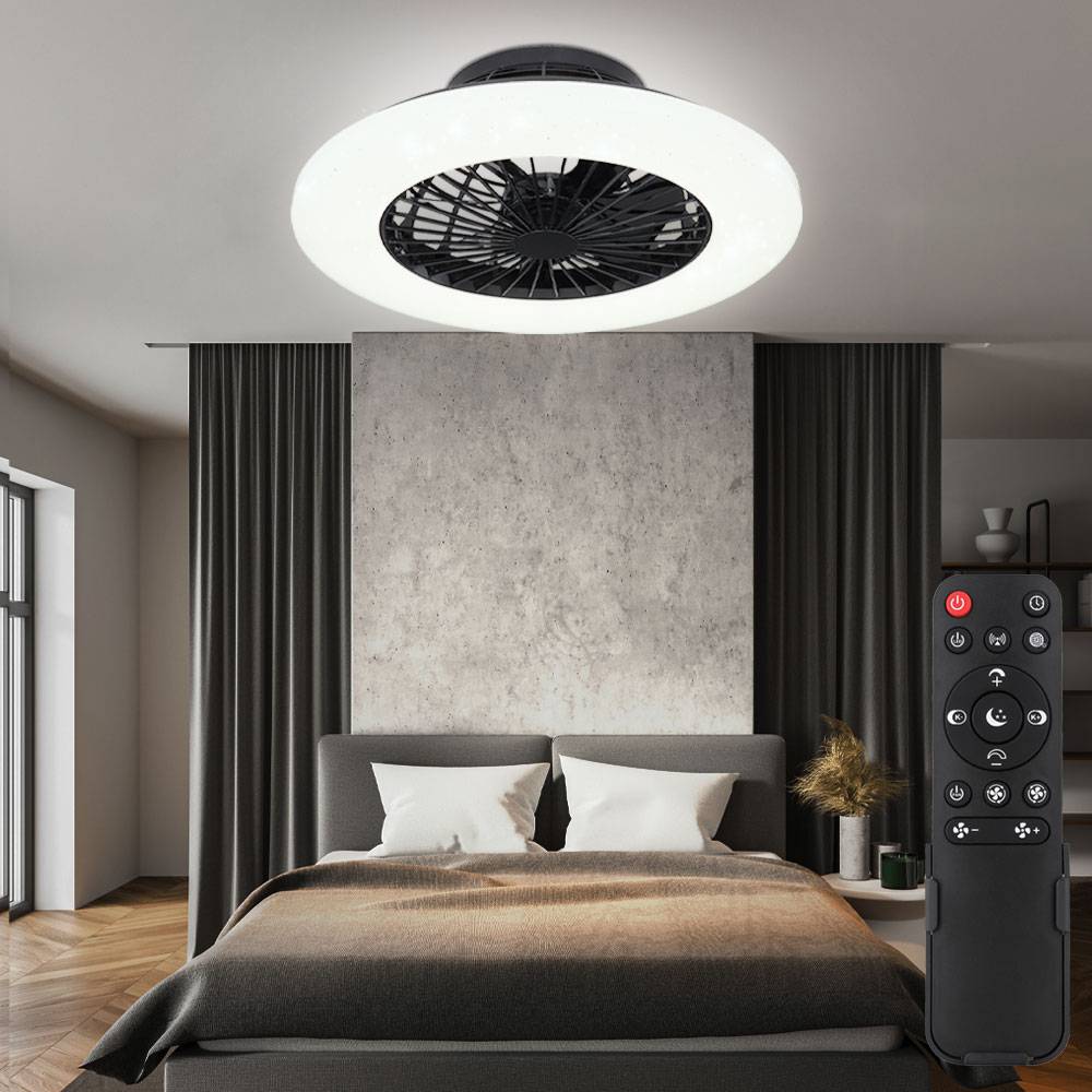 Deckenventilator mit Beleuchtung und Fernbedienung leise Deckenleuchte mit Ventilator Dimmbar, Sterneneffekt CCT Nachtlicht Timer, 30 Watt LED