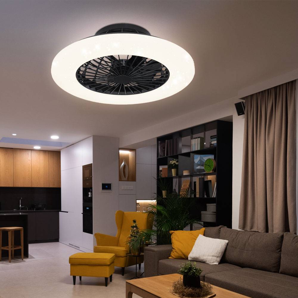 Deckenventilator mit Beleuchtung und Fernbedienung leise Deckenleuchte mit Ventilator Dimmbar, Sterneneffekt CCT Nachtlicht Timer, 30 Watt LED