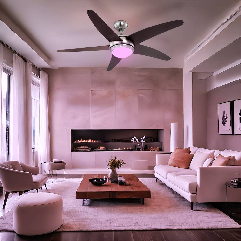 Deckenventilator Raumkühler Lüfter Wohnzimmer Ventilator, braun silber, RGB LED Smart Fernbedienung dimmbar 3 Geschwindigkeiten, 1x 5W 470Lm 2700-64