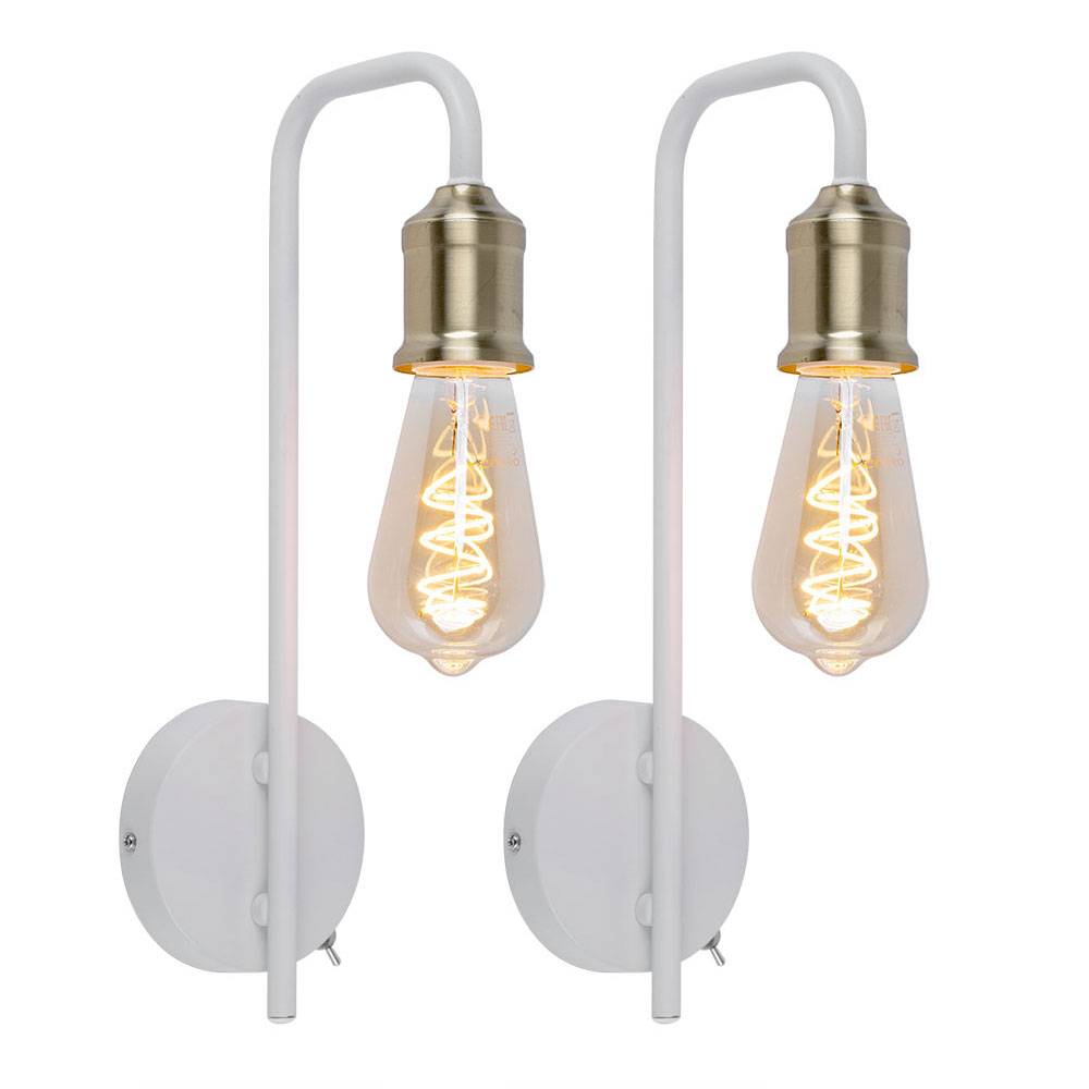 Wandleuchte Bettlampe Schlafzimmerleuchte Wohnzimmerlampe Wandlampe mit Schalter, Metall Messing weiß ,E27, 10,5x36x16,5cm, 2er Set