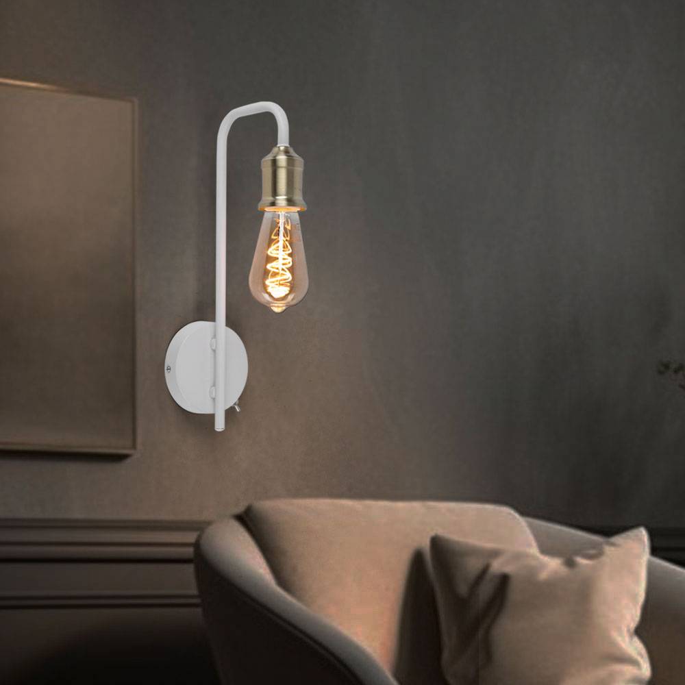 Wandleuchte Bettlampe Schlafzimmerleuchte Wohnzimmerlampe Wandlampe mit Schalter, Metall Messing weiß ,E27, 10,5x36x16,5cm, 2er Set
