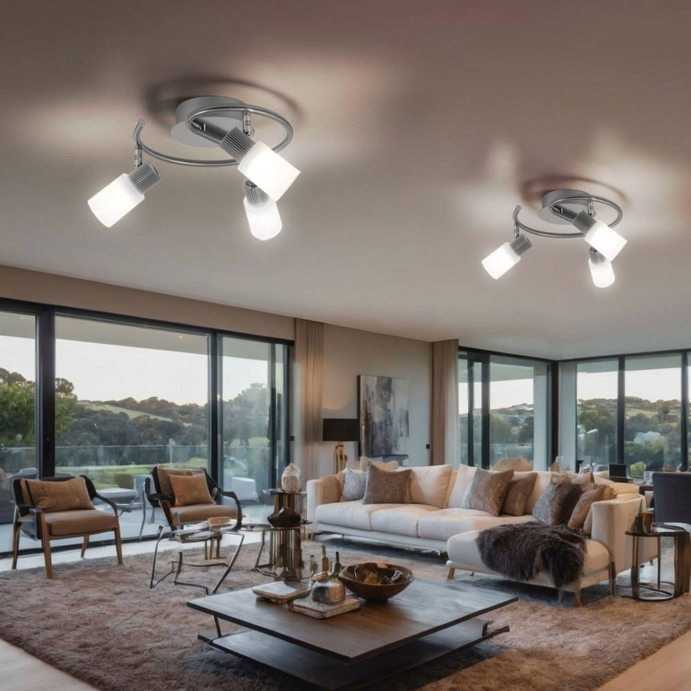 LED Deckenlampe schwenkbar Spotrondell Glas Alabaster Deckenleuchte Wohnzimmerleuchte, chrom nickel-matt, 3x 5W 300Lm warmweiß, DxH 28x14,5 cm, 2er