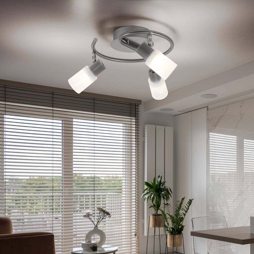 LED Deckenlampe schwenkbar Spotrondell Glas Alabaster Deckenleuchte Wohnzimmerleuchte, chrom nickel-matt, 3x 5W 300Lm warmweiß, DxH 28x14,5 cm, 2er