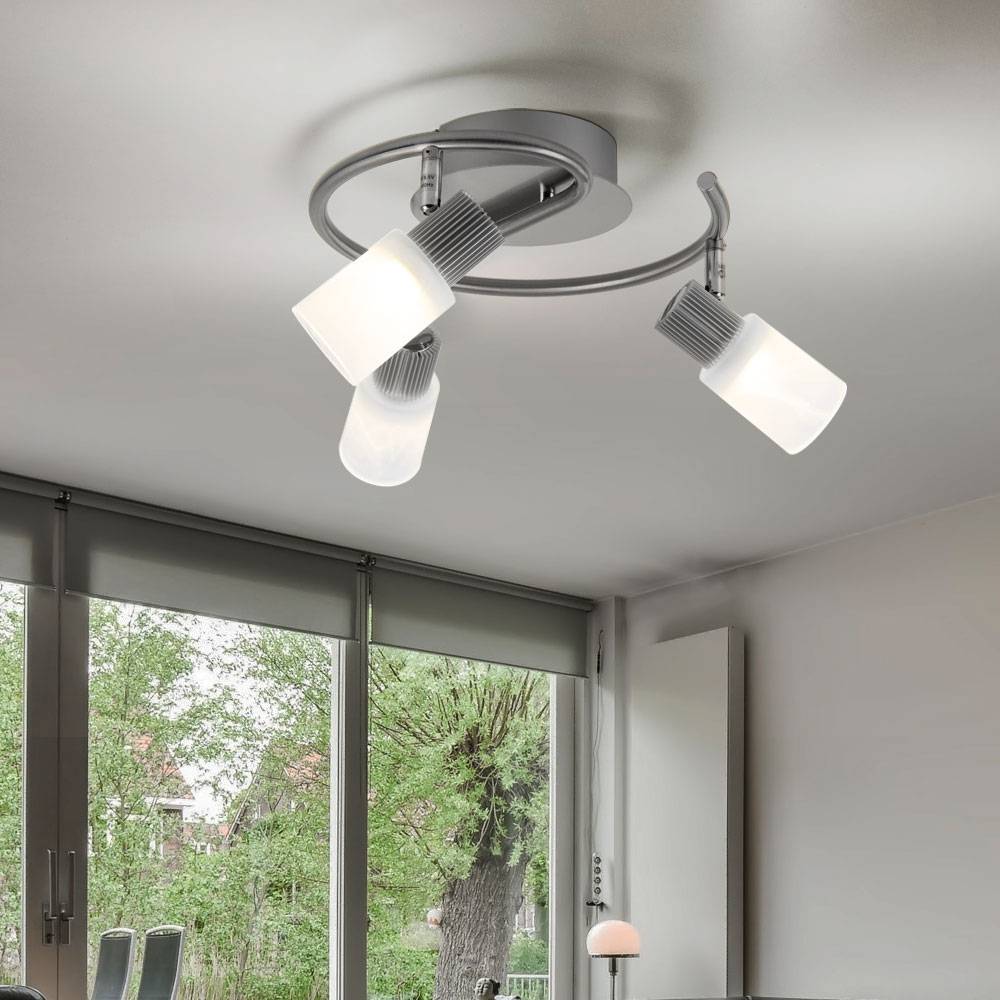 LED Deckenlampe schwenkbar Spotrondell Glas Alabaster Deckenleuchte Wohnzimmerleuchte, chrom nickel-matt, 3x 5W 300Lm warmweiß, DxH 28x14,5 cm, 2er