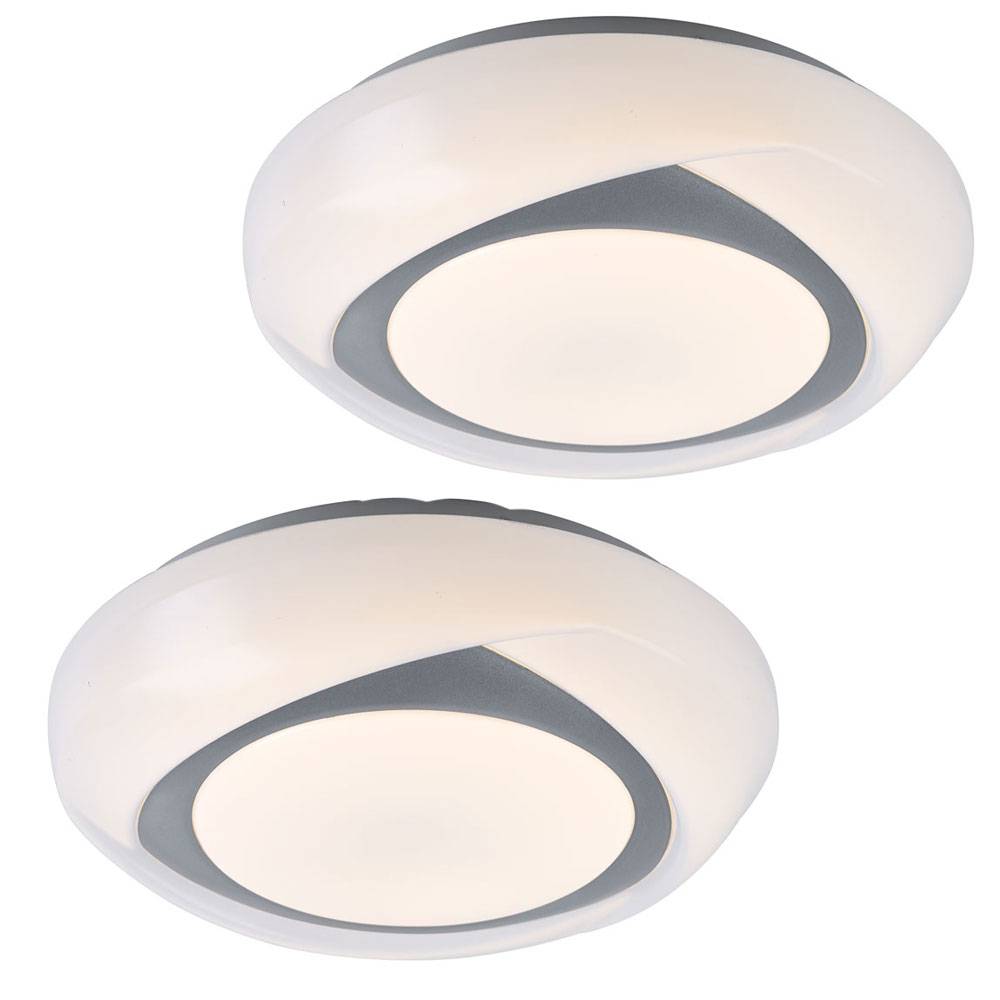 Deckenleuchte LED Deckenlampe rund weiß Schlafzimmerleuchte in weiß, Metall Acryl, 1x LED 15W 1040lm 3000K warmweiß, DxH 35x9,5 cm, 2er Set