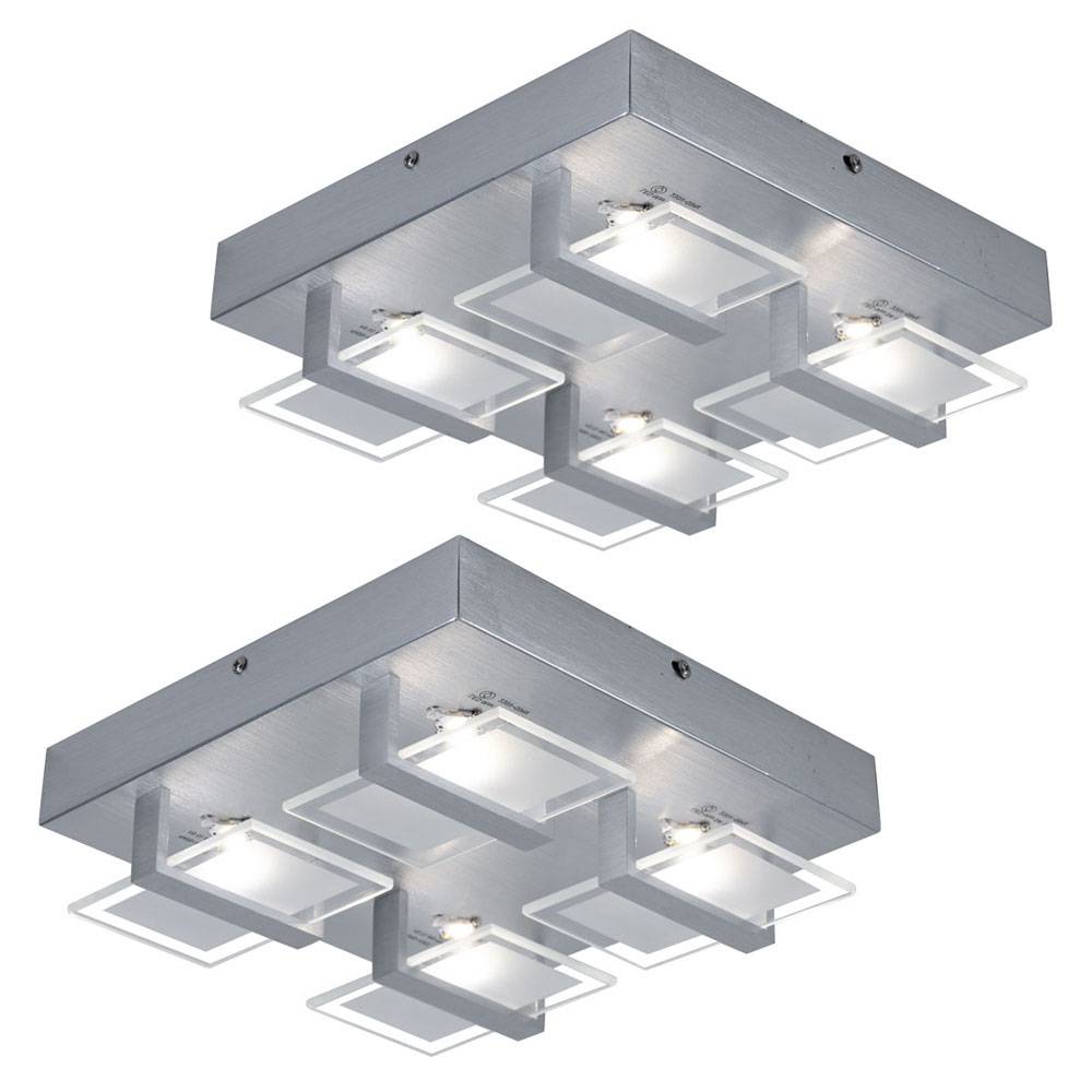 2er Set Deckenlampe Deckenleuchte Wohnzimmerleuchte Schlafzimmerlampe, 4 flammig, Glas klar satiniert, 4x LED 5W 332 Lm 3200K, LxBxH 26x26x7,8cm