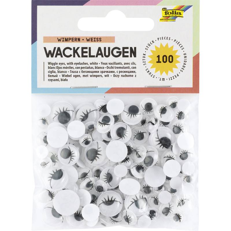 folia Wackelaugen mit Wimpern, nicht selbstklebend, weiß