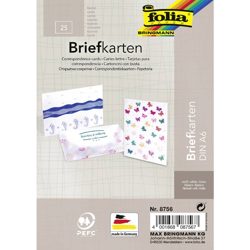 folia Briefkarte, 190 g/qm, DIN A6, weiß
