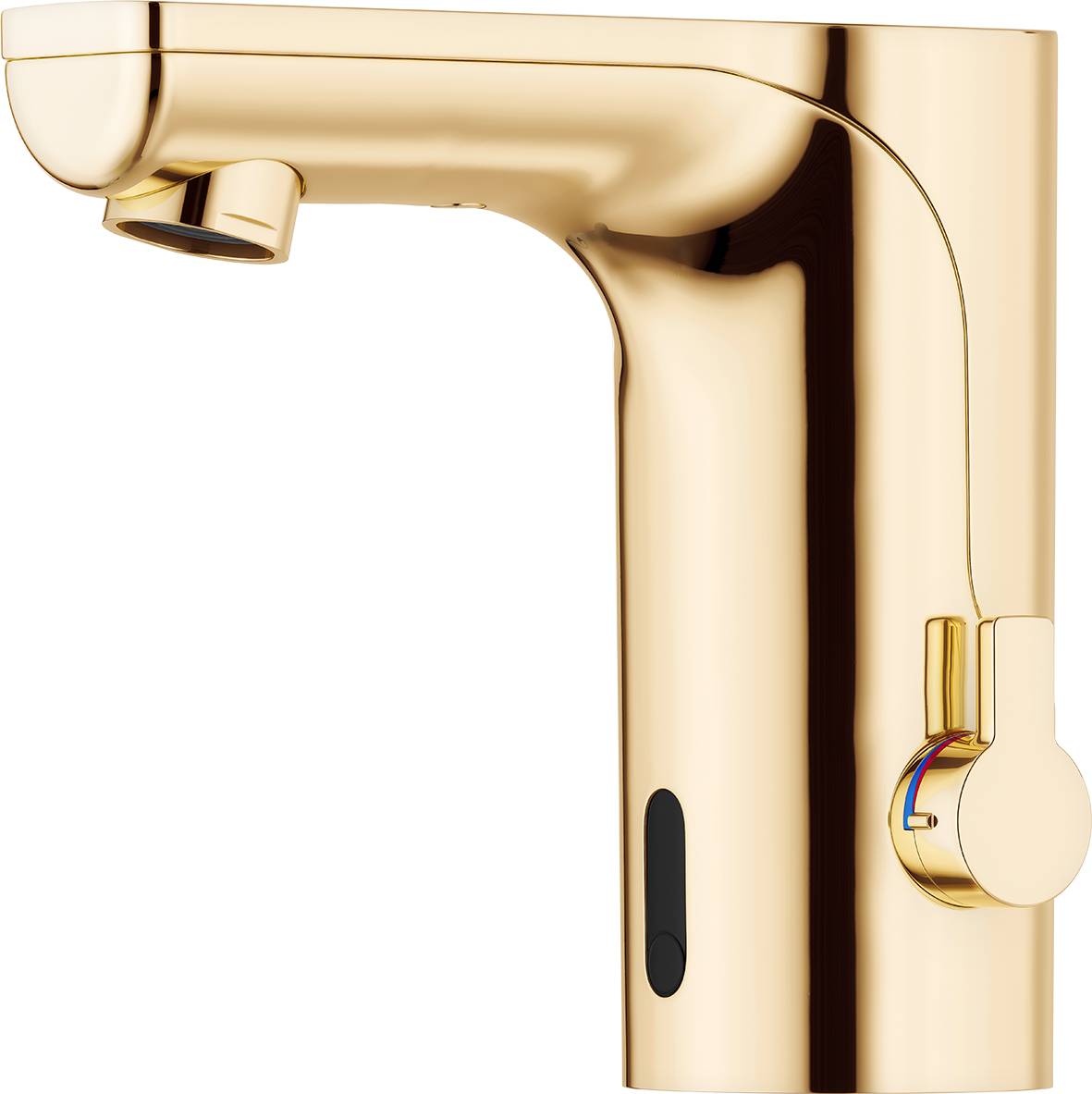 MORA MMIX tronic Messing poliert PVD Waschtischarmatur m. Hygienespülung, Batteriebetrieb