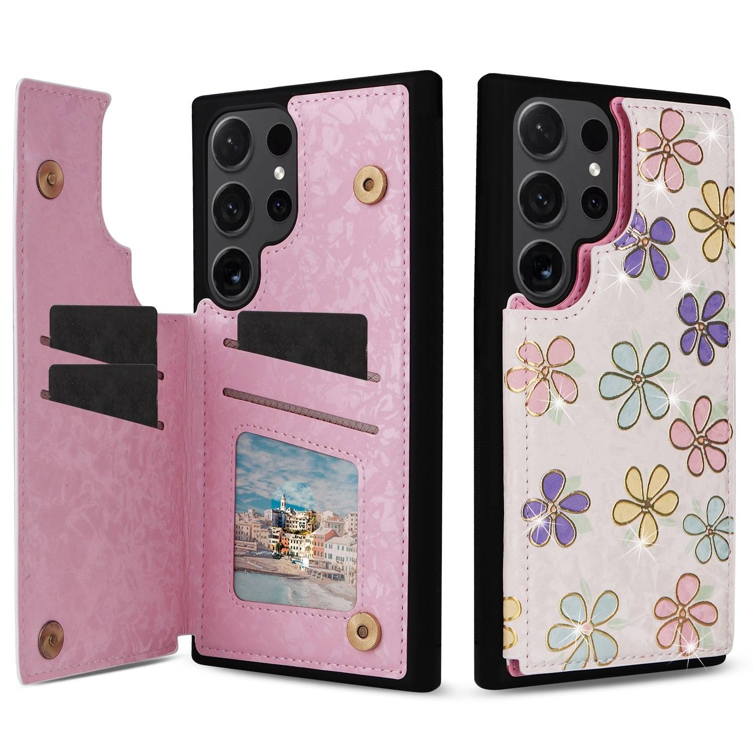 Für Samsung Galaxy S24 Ultra RFID Anti Datenklau Hülle Blumen Motiv 3