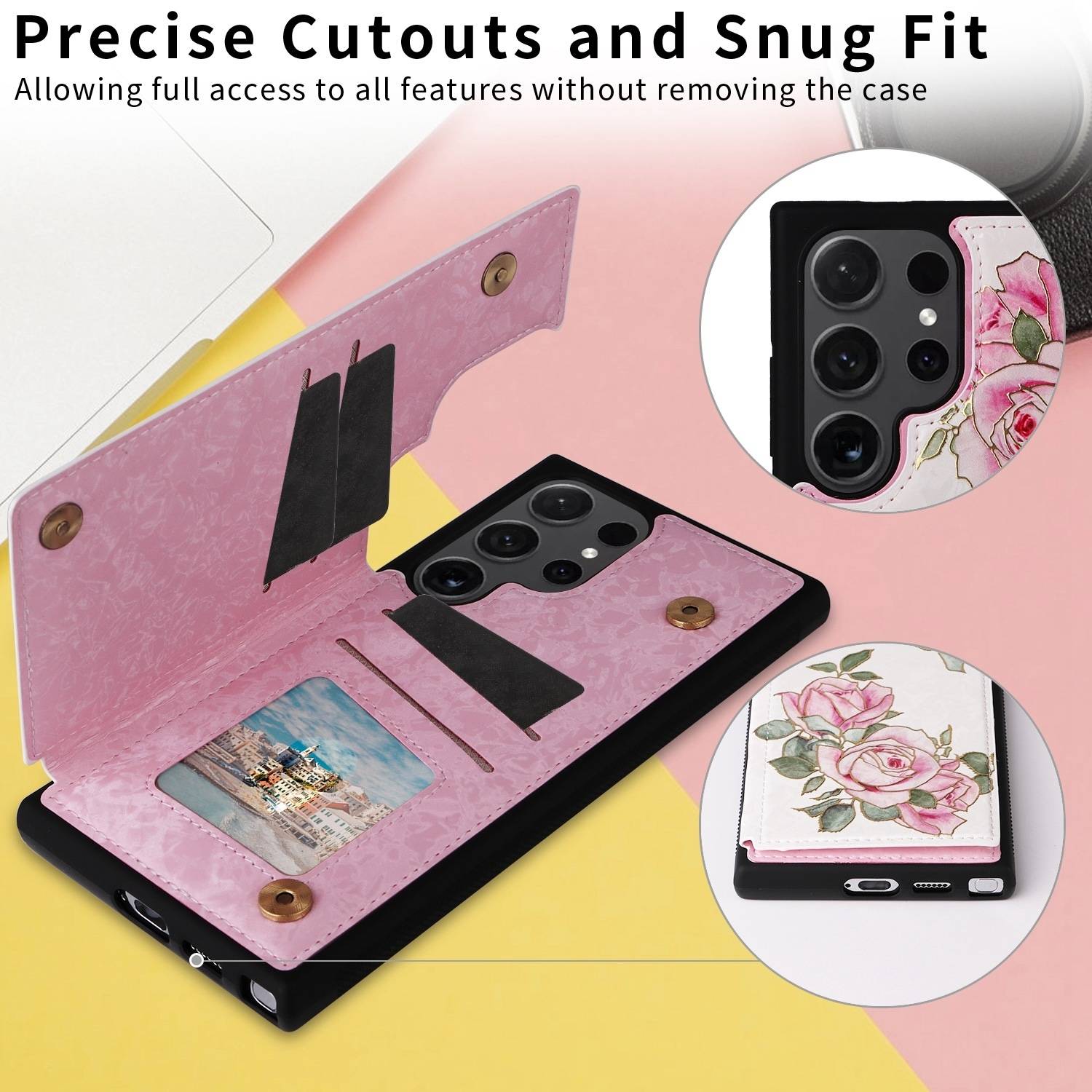 Für Samsung Galaxy S24 Ultra RFID Anti Datenklau Hülle Blumen Motiv 4